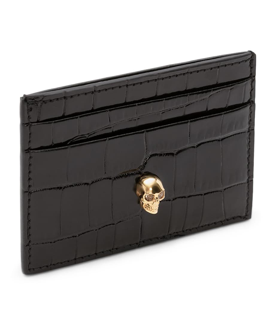 Croc-Embossed Leather Skull Card Holder 1050 Image 3
