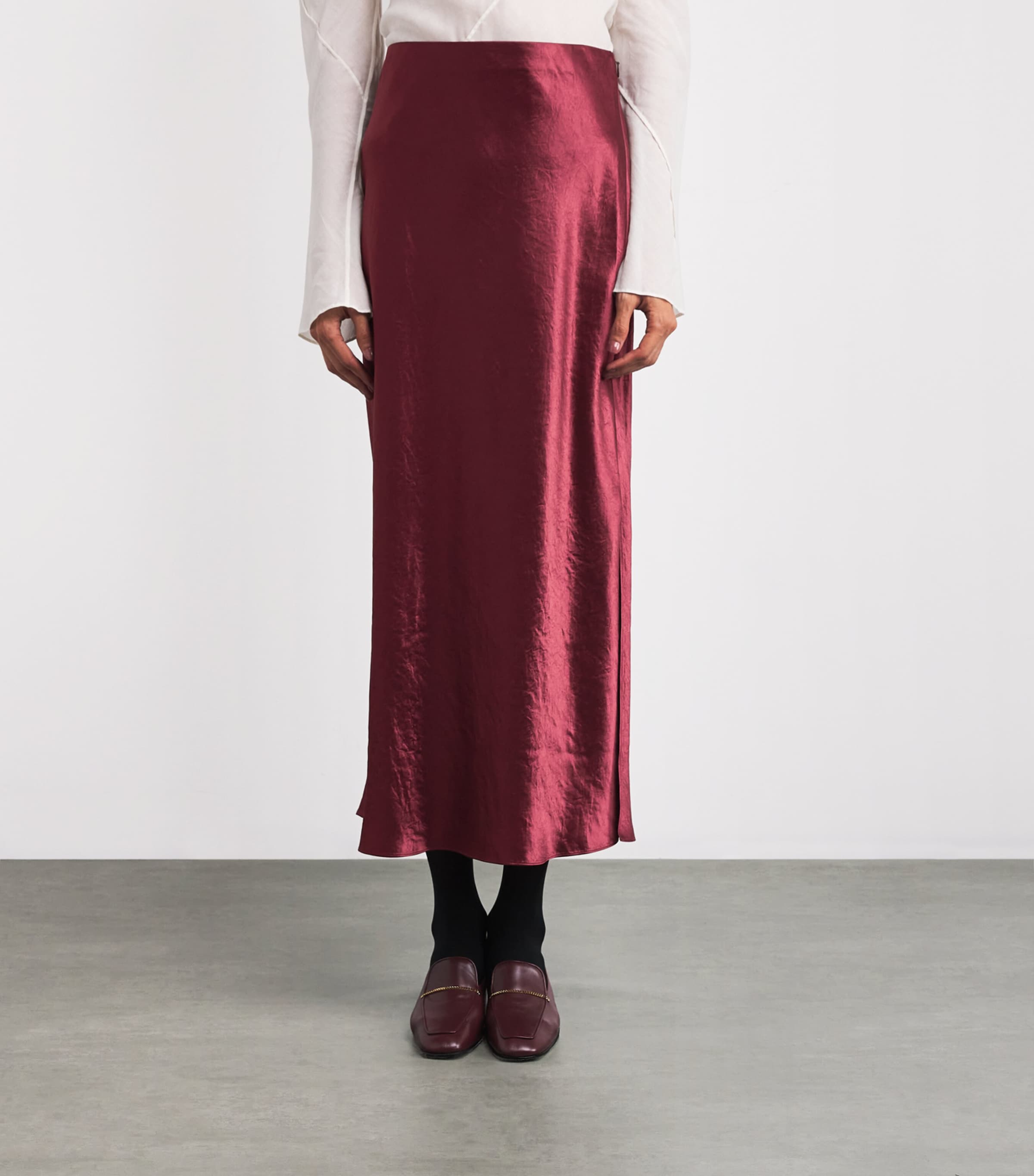 Satin Crinkled Midi Skirt BORDEAUX-939BOR Image 3