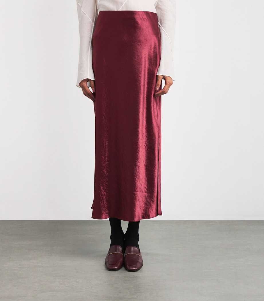 Satin Crinkled Midi Skirt BORDEAUX-939BOR Image 3