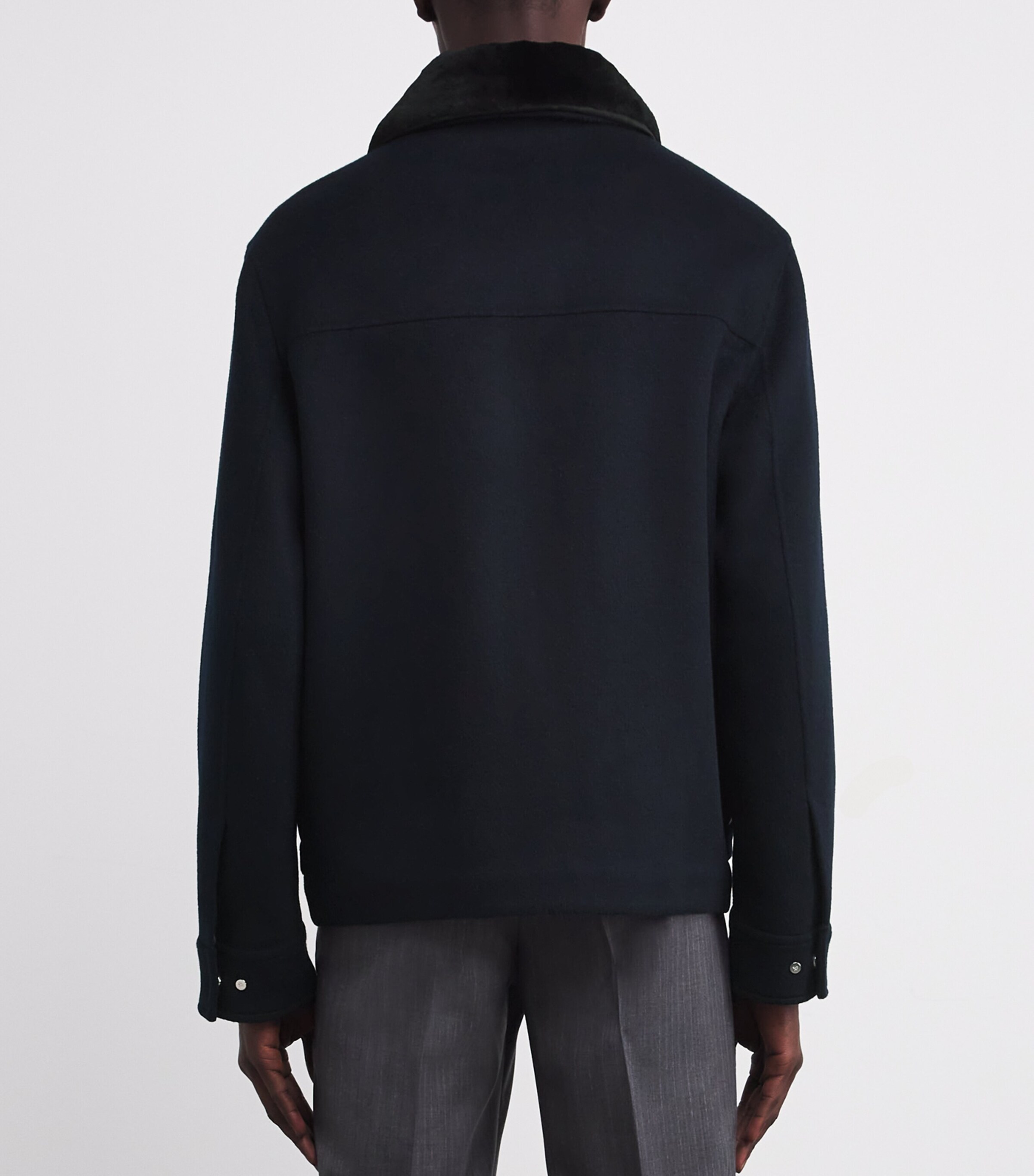 Wool-Cashmere Mink-Trim Jacket A7033 NAVY Image 4