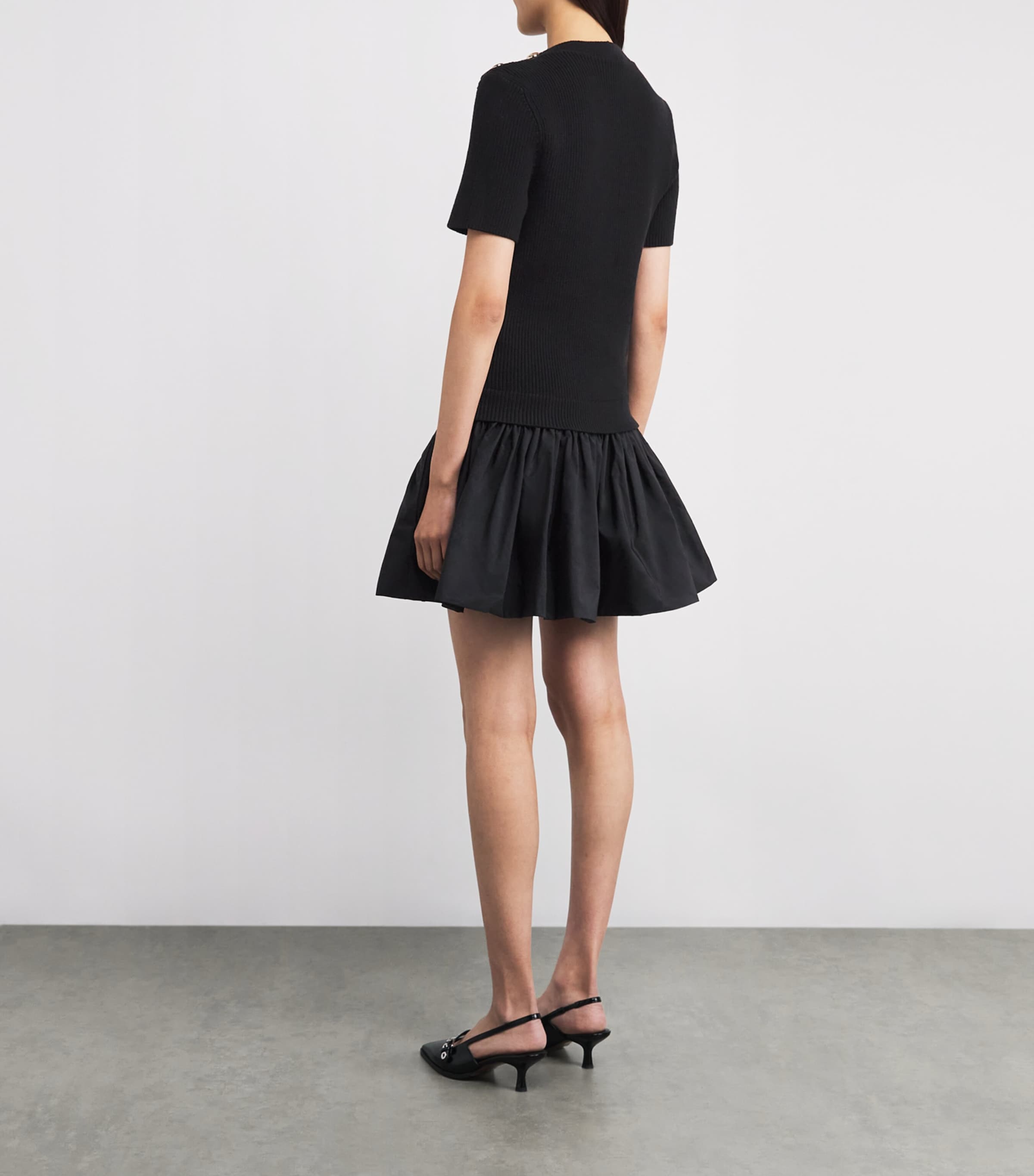 Cotton-Blend Rib Knit and Taffeta Mini Dress BLACK Image 3