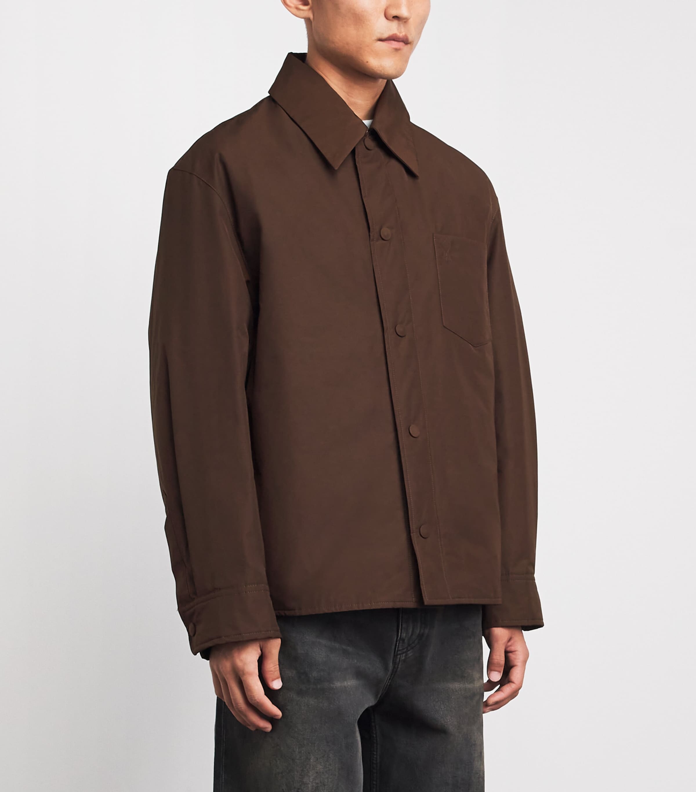 AMI Paris Mens Ami de Coeur Padded Overshirt Marron Chocolat Image 4