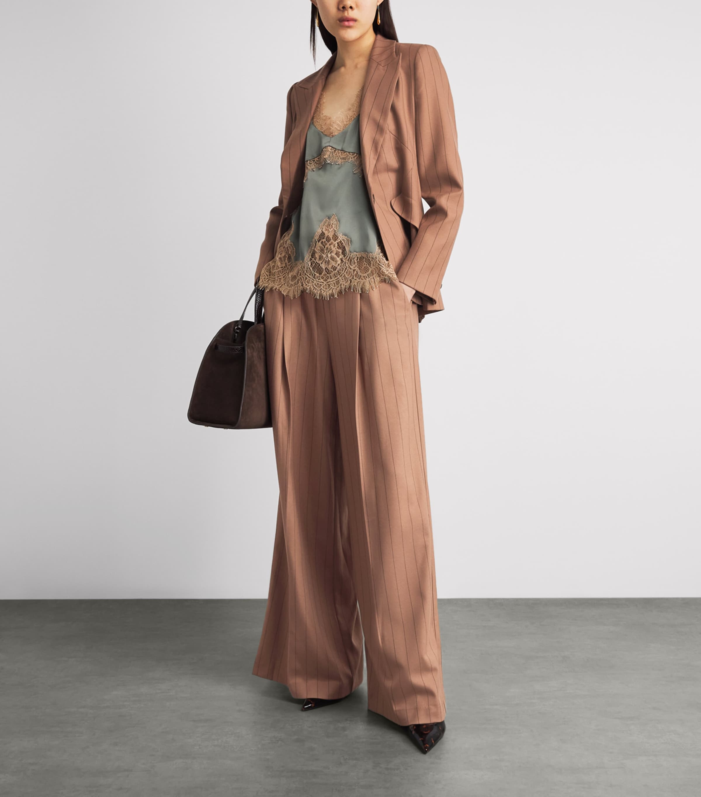 L'Agence Womens Stripe Connie Wide-Leg Trousers Mcha Tan/brwn Pnstrp Image 2