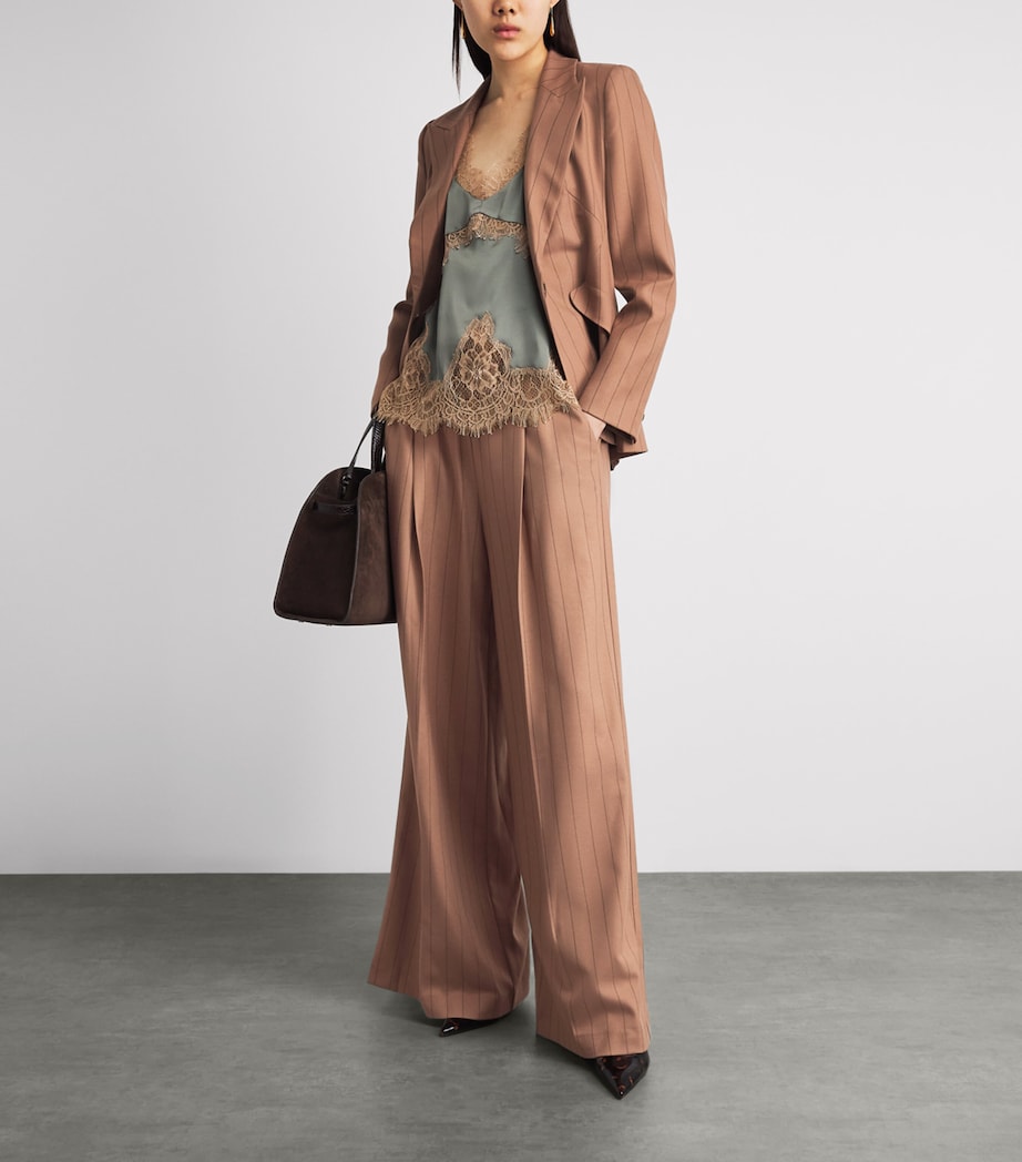 L'Agence Womens Stripe Connie Wide-Leg Trousers Mcha Tan/brwn Pnstrp Image 2