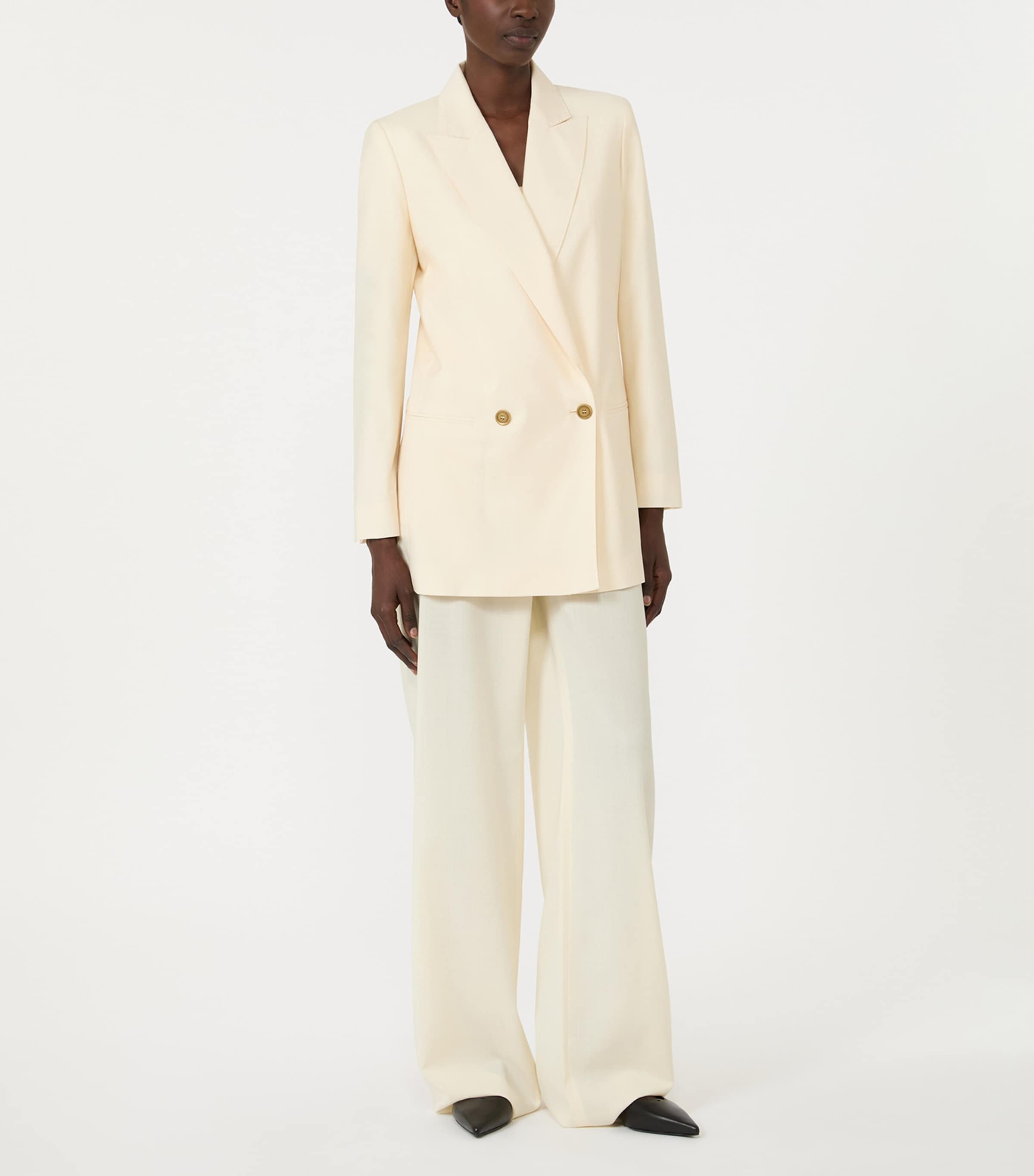 Max Mara Womens Virgin Wool Wide-Leg Trousers Ivory Image 2