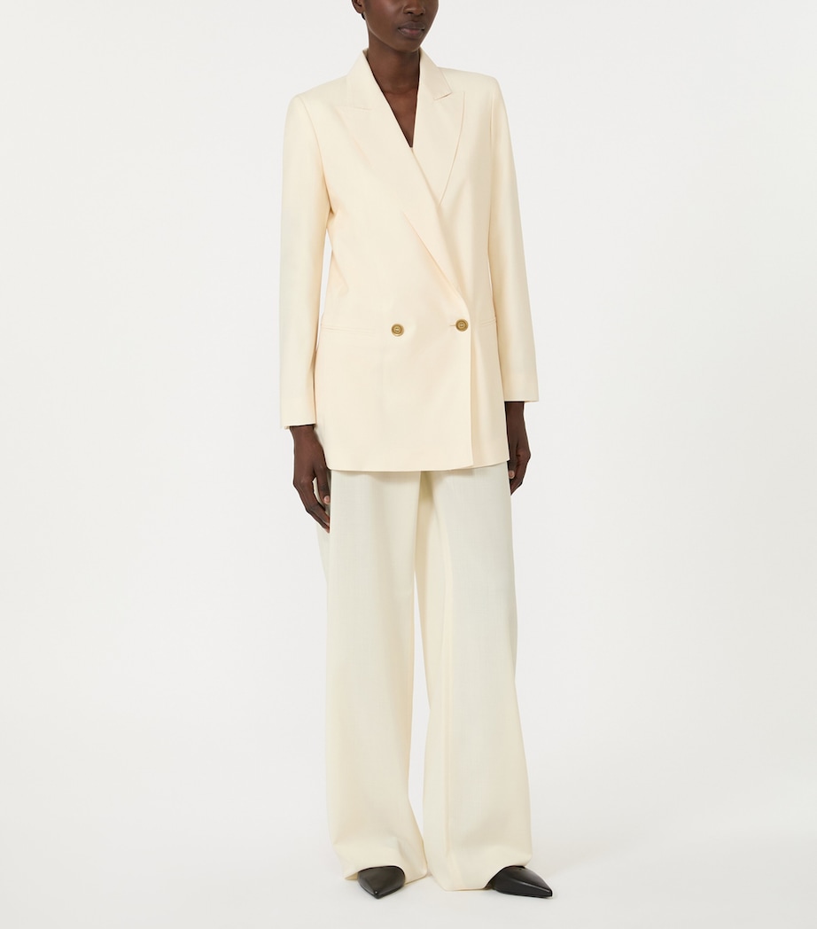 Max Mara Womens Virgin Wool Wide-Leg Trousers Ivory Image 2