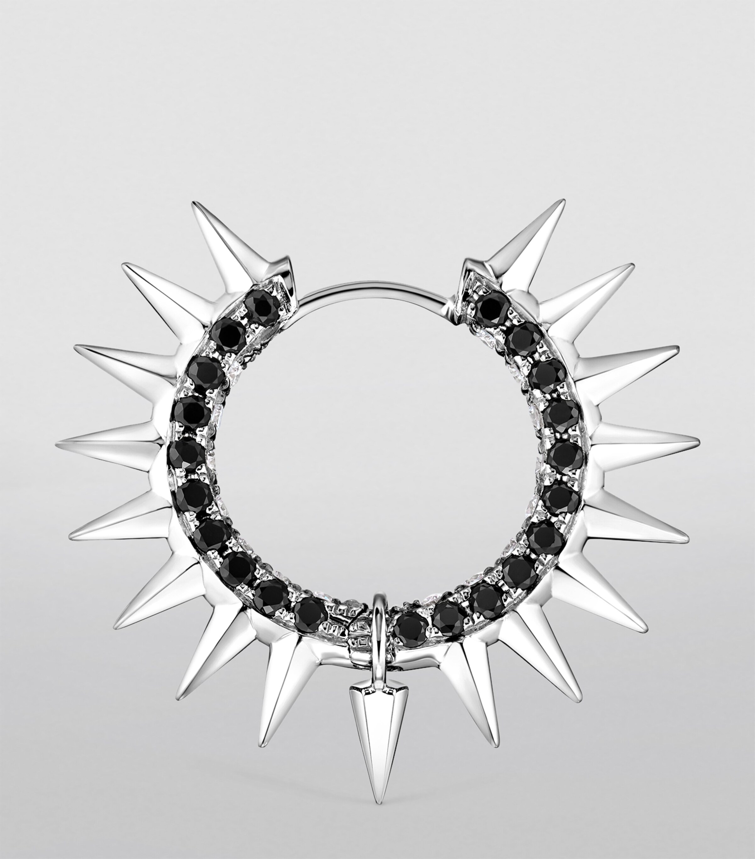 White Gold Black and White Diamond Pavé Metal Mohawk Hoop Earring (11mm) WHITE GOLD Image 4