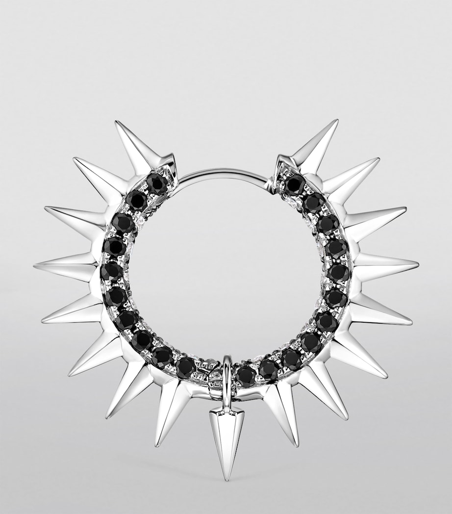 White Gold Black and White Diamond Pavé Metal Mohawk Hoop Earring (11mm) WHITE GOLD Image 4