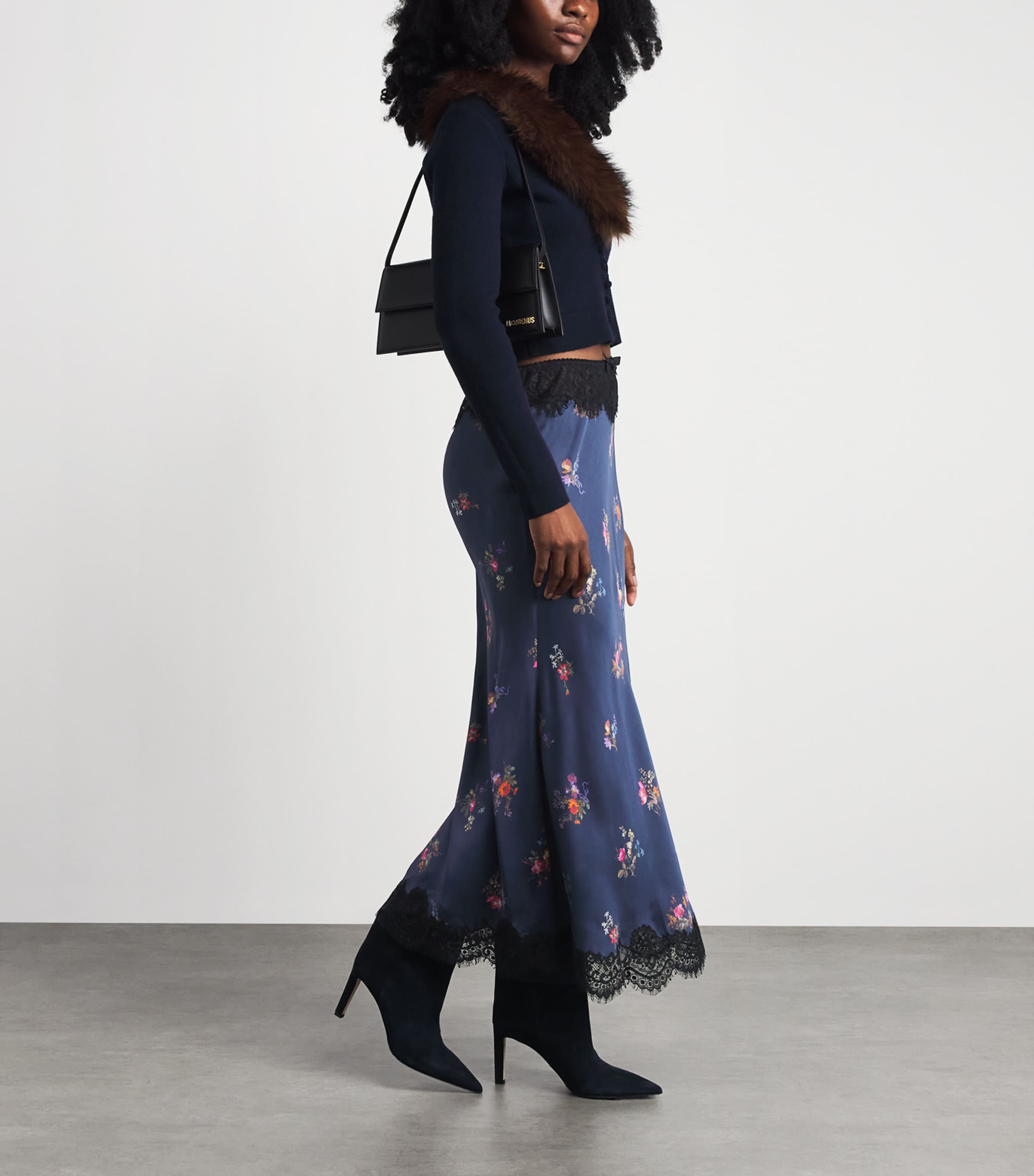 Self-Portrait Womens Satin Floral Print Maxi Skirt Navy Image 2