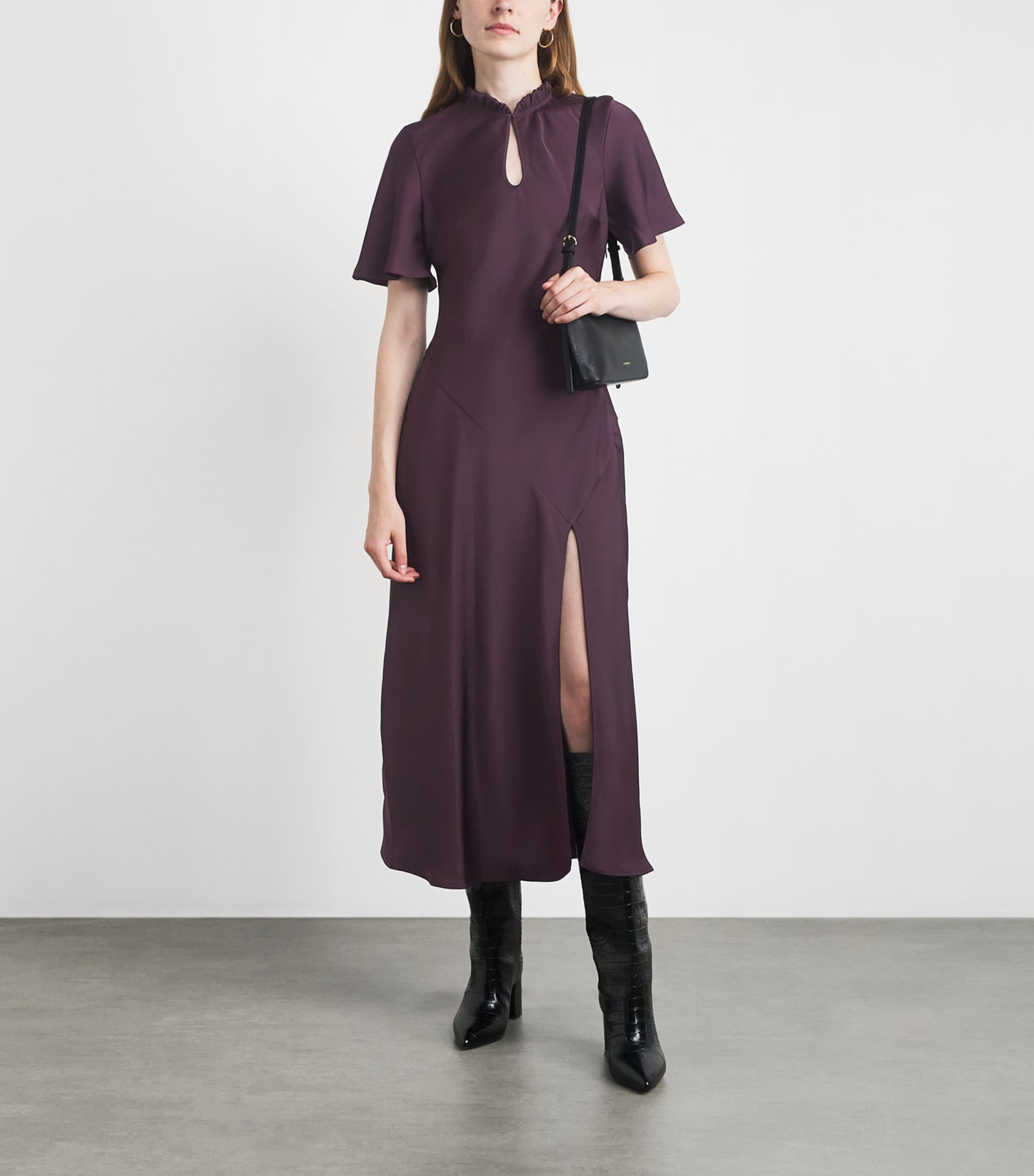 Claudie Pierlot Womens Satin Short-Sleeve Midi Dress Dark Dahlia Image 2