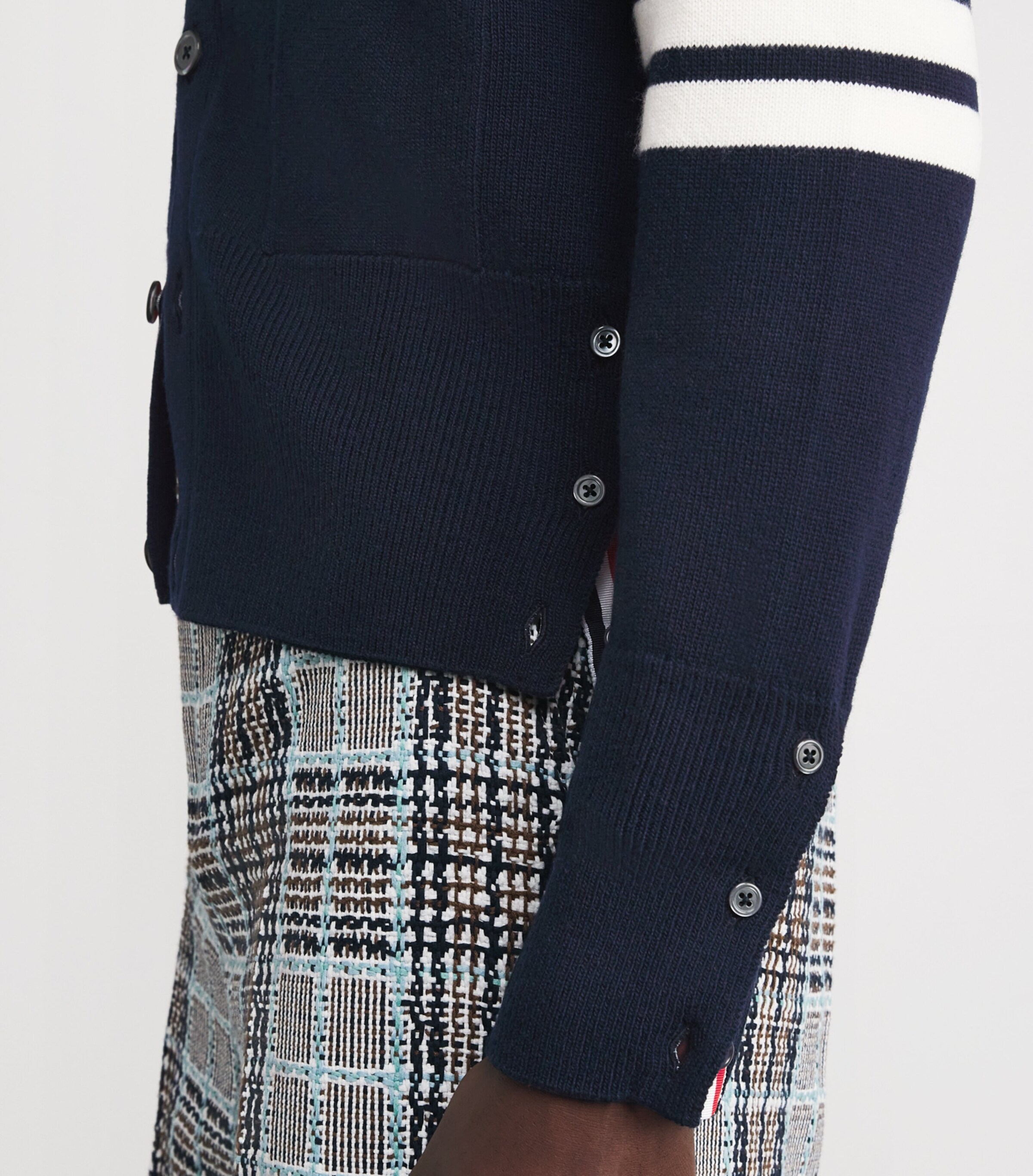 Virgin Wool 4-Bar Stripe Cardigan NAVY Image 6