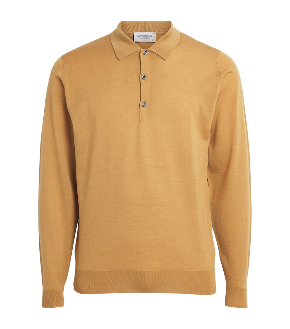 John Smedley Mens Merino Wool Long-Sleeve Polo Shirt Yellow Lustre Image 1