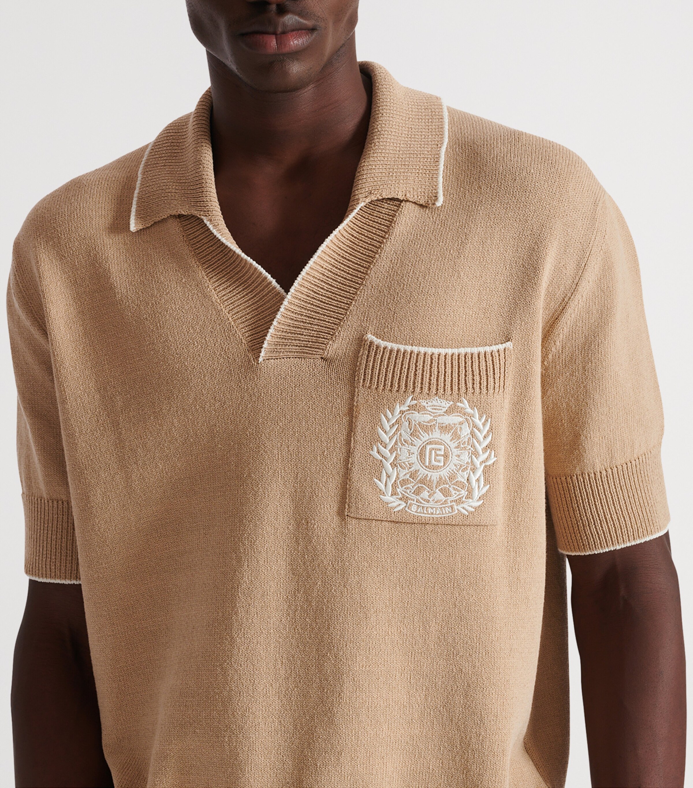 Knitted Crest-Detail Polo Shirt GMP BEIGE/NATUREL Image 7