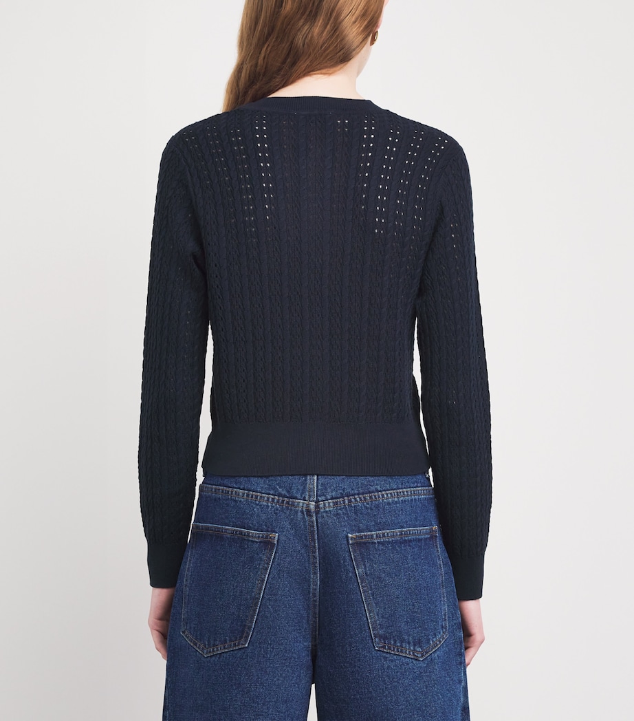 Sandro Paris Womens Cropped Openwork Cardigan Navy Blue Image 5