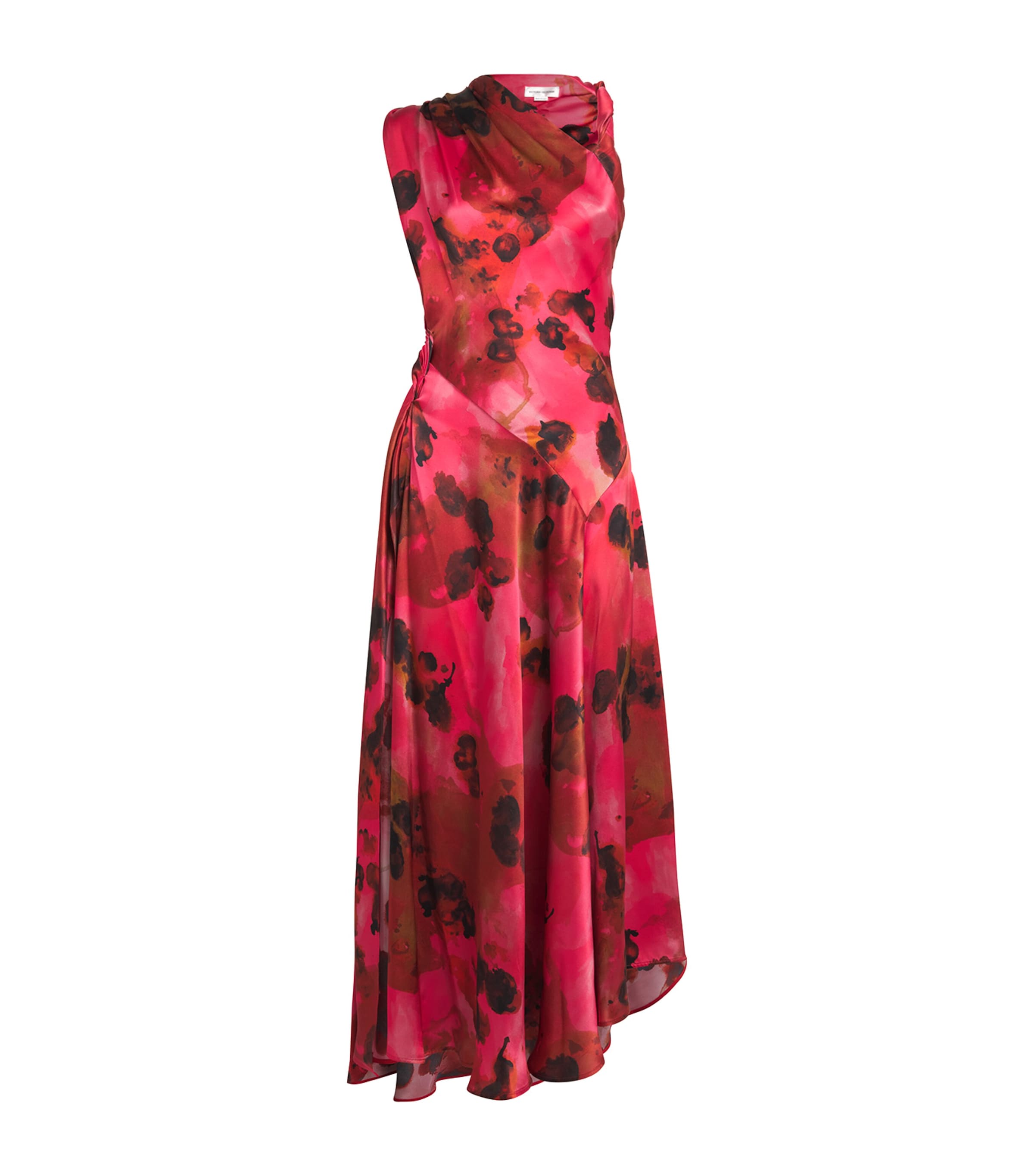Victoria Beckham Womens Raspberry Draped Sleeveless Silk Midi Dress