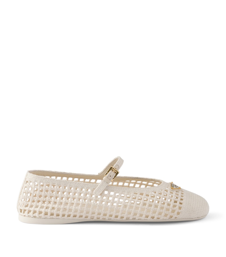 Prada Crochet Ballet Flats Neutral