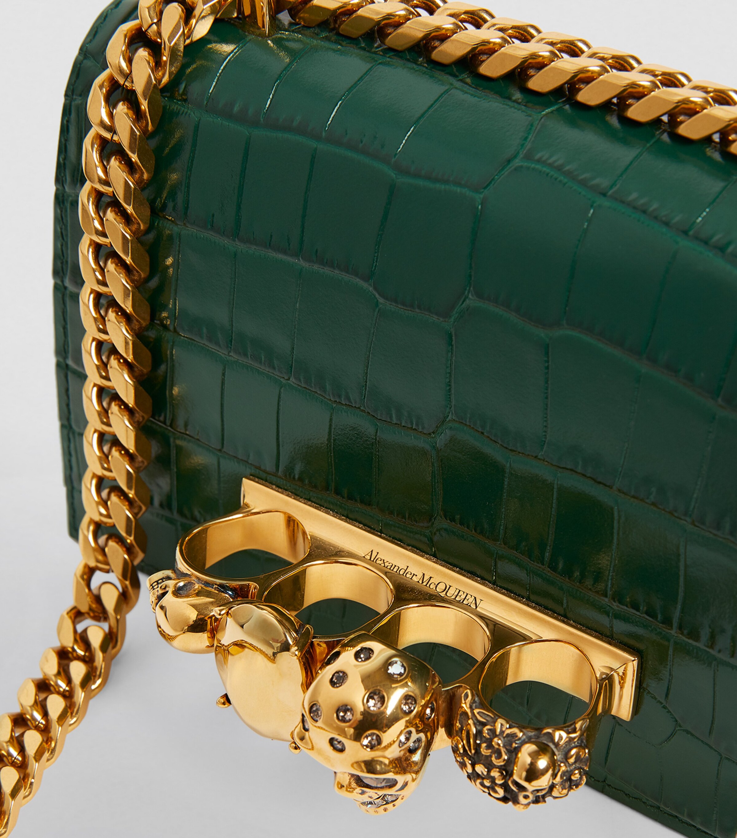 Small Croc-Embossed Leather Jewelled Satchel Bag 3120 Image 7