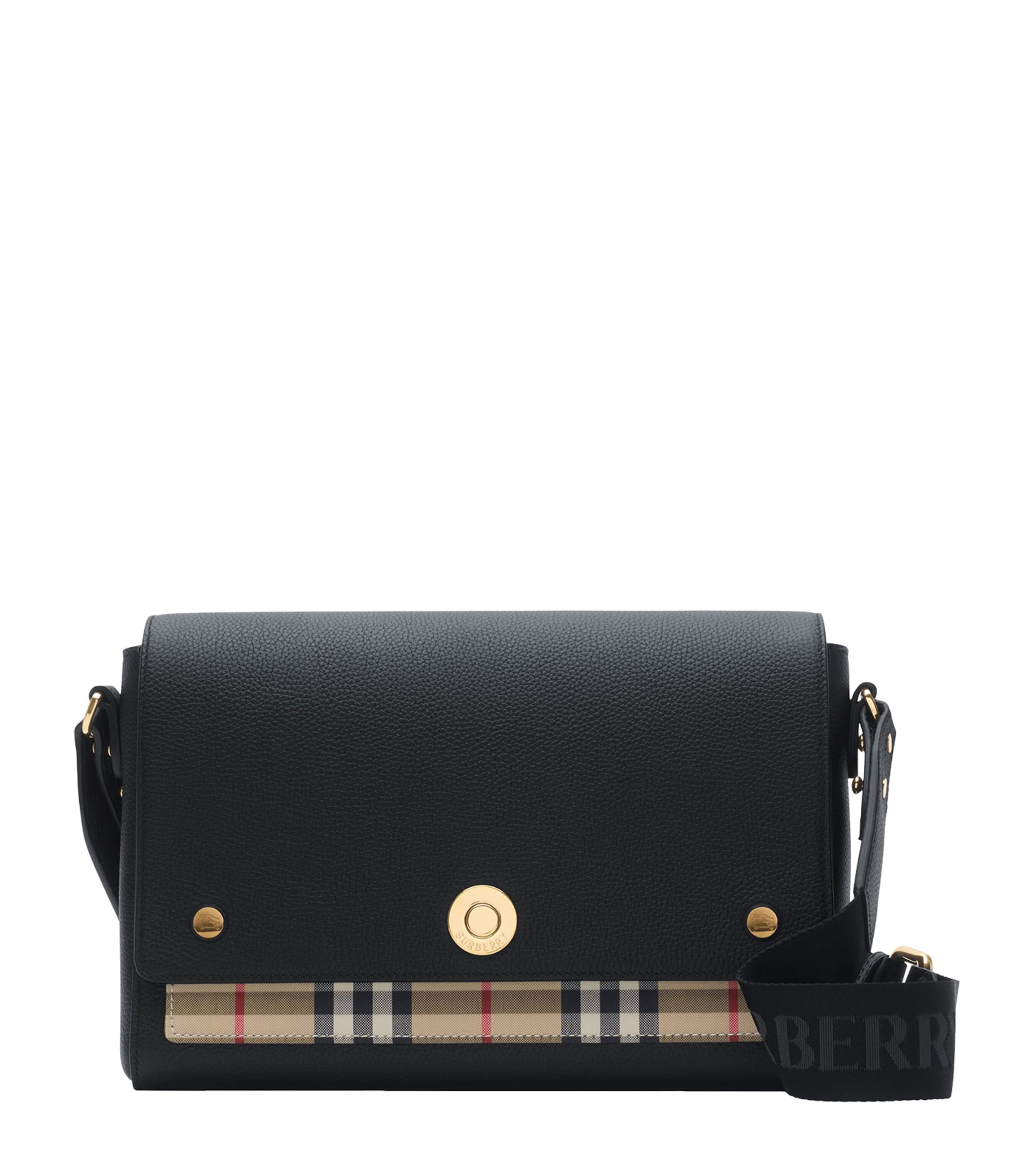 Burberry Leather Check-lined Cross-body Bag In Black