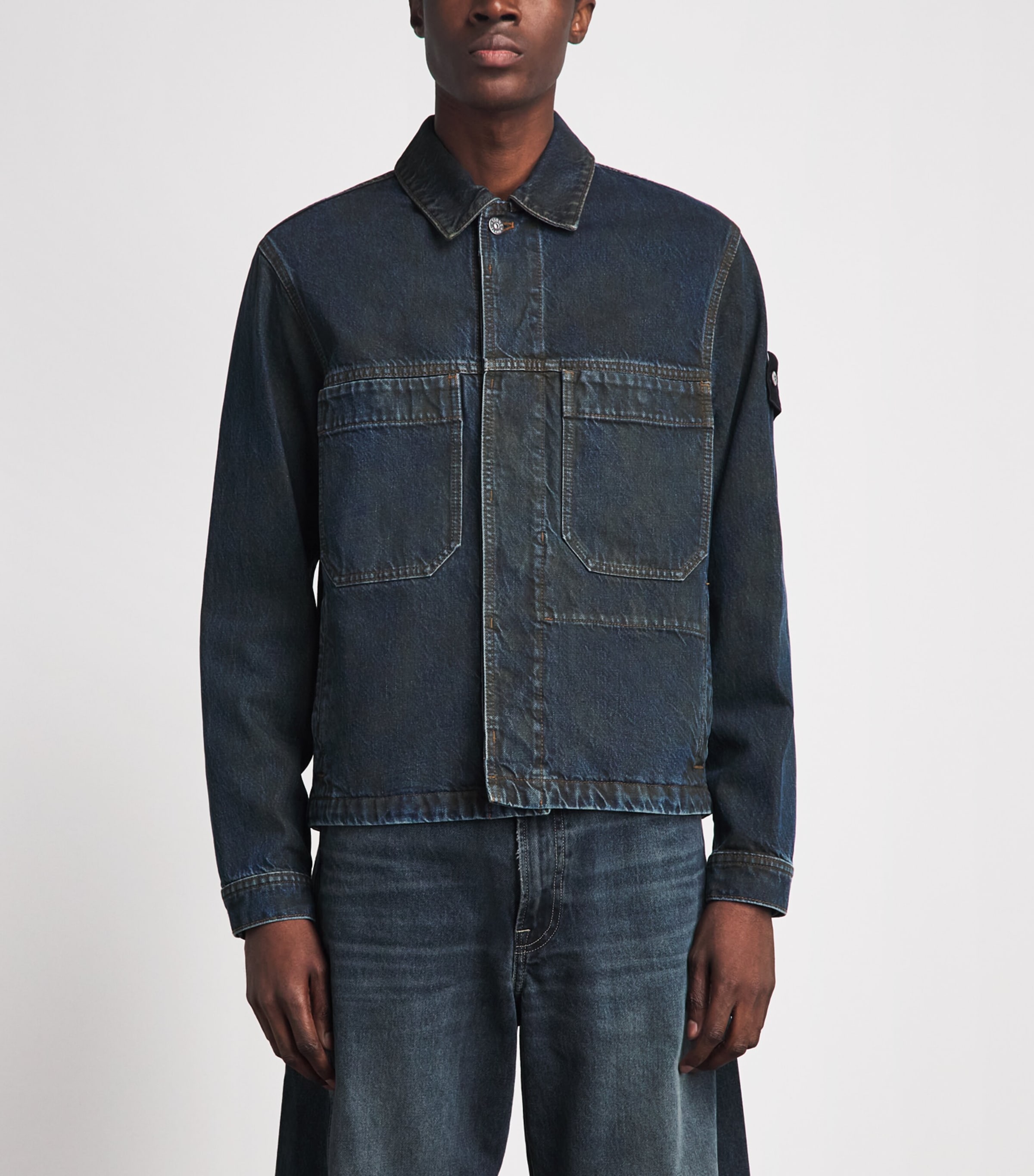 Stone Island Mens Denim Biker Jacket Image 4