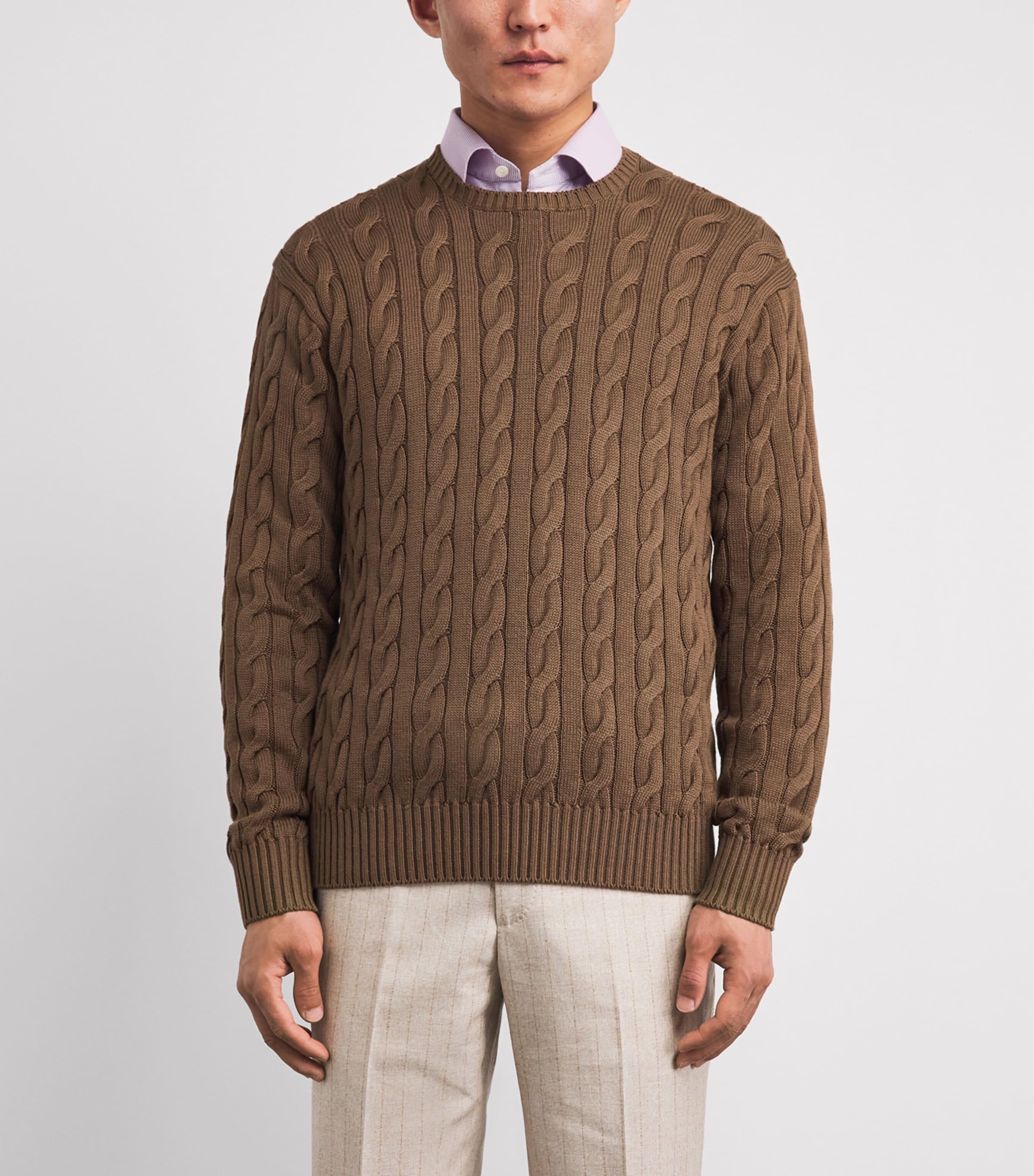 Ralph Lauren Purple Label Mens x Wimbledon Cashmere Cable-Knit Sweater Soft Mocha Image 4