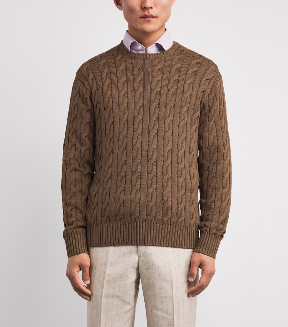 Ralph Lauren Purple Label Mens x Wimbledon Cashmere Cable-Knit Sweater Soft Mocha Image 4