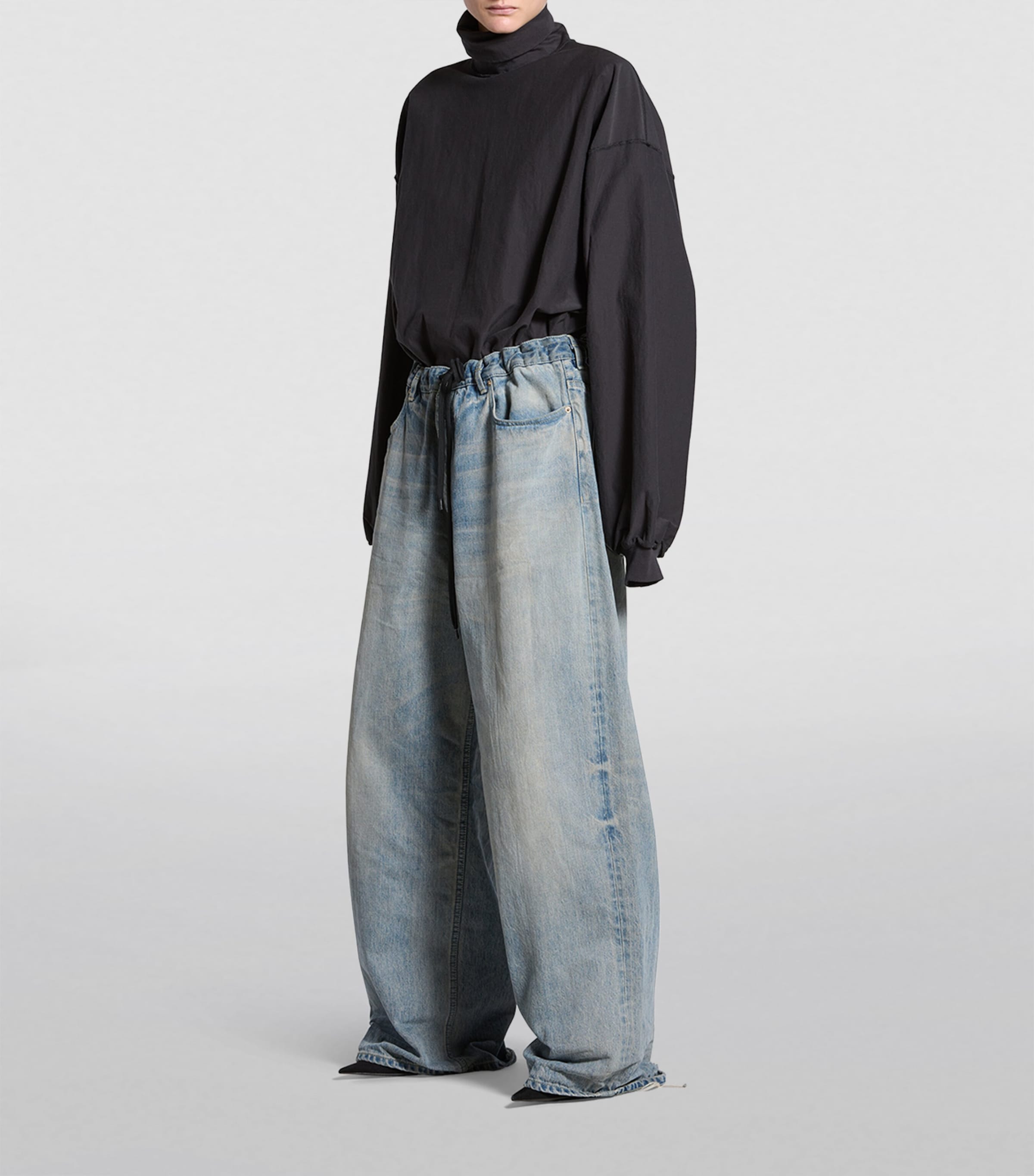 Balenciaga Distressed Drawstring Wide-Leg Jeans | Harrods UK