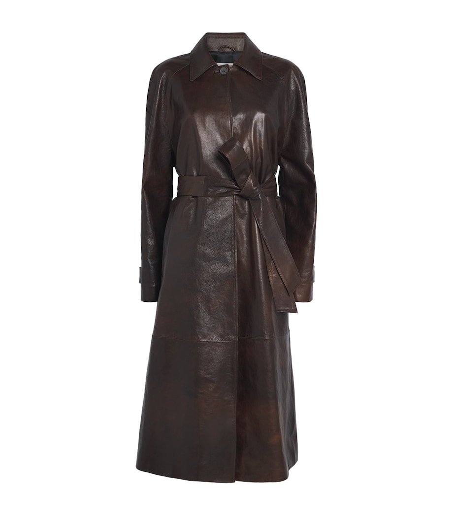 Leather Belted Trench Coat BROWN Image 1