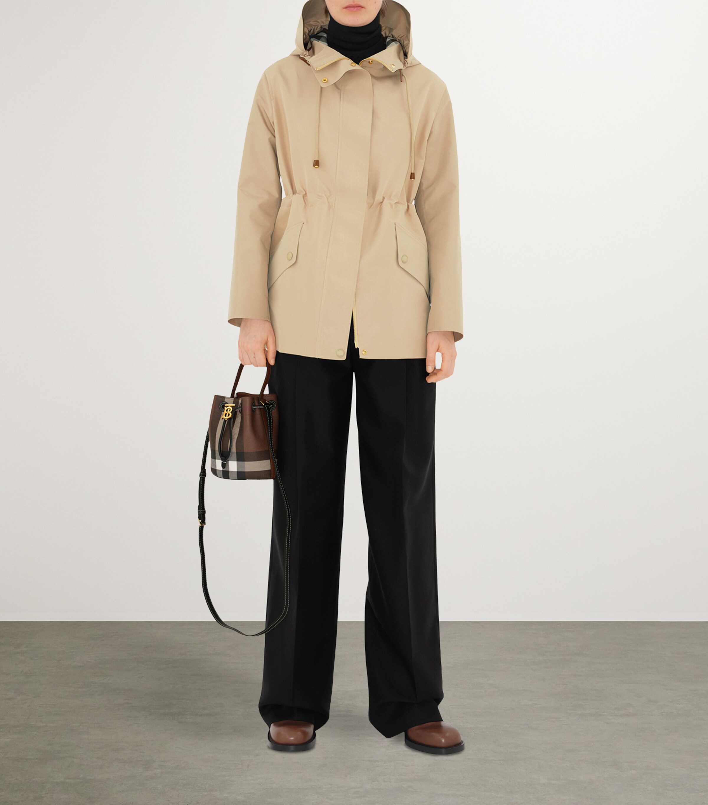 Burberry Mini Check Monogram Bucket Bag Dark Birch Brown Image 8