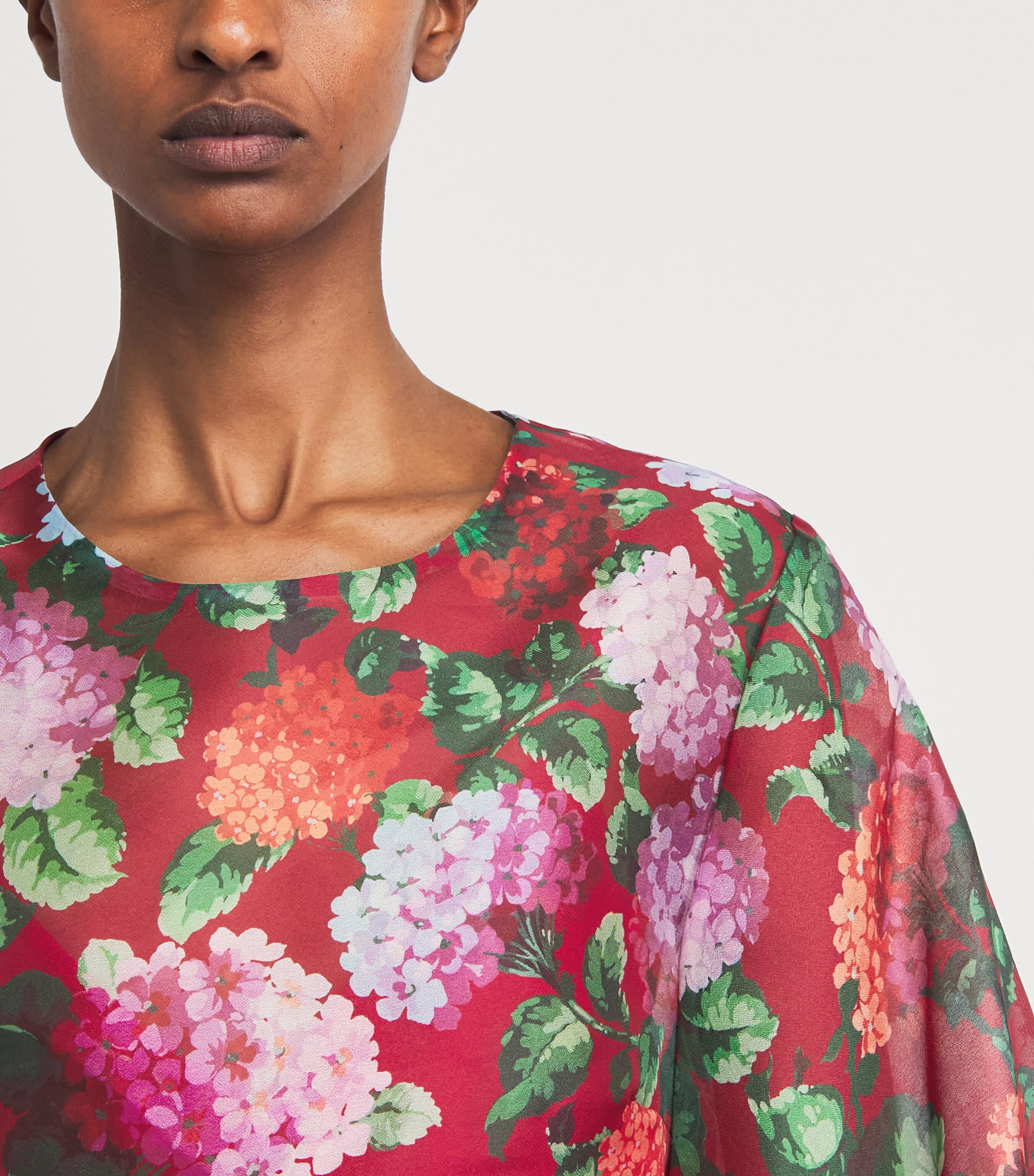 Carolina Herrera Womens Silk Floral Puff-Sleeve Blouse Cranberry/multi Image 3