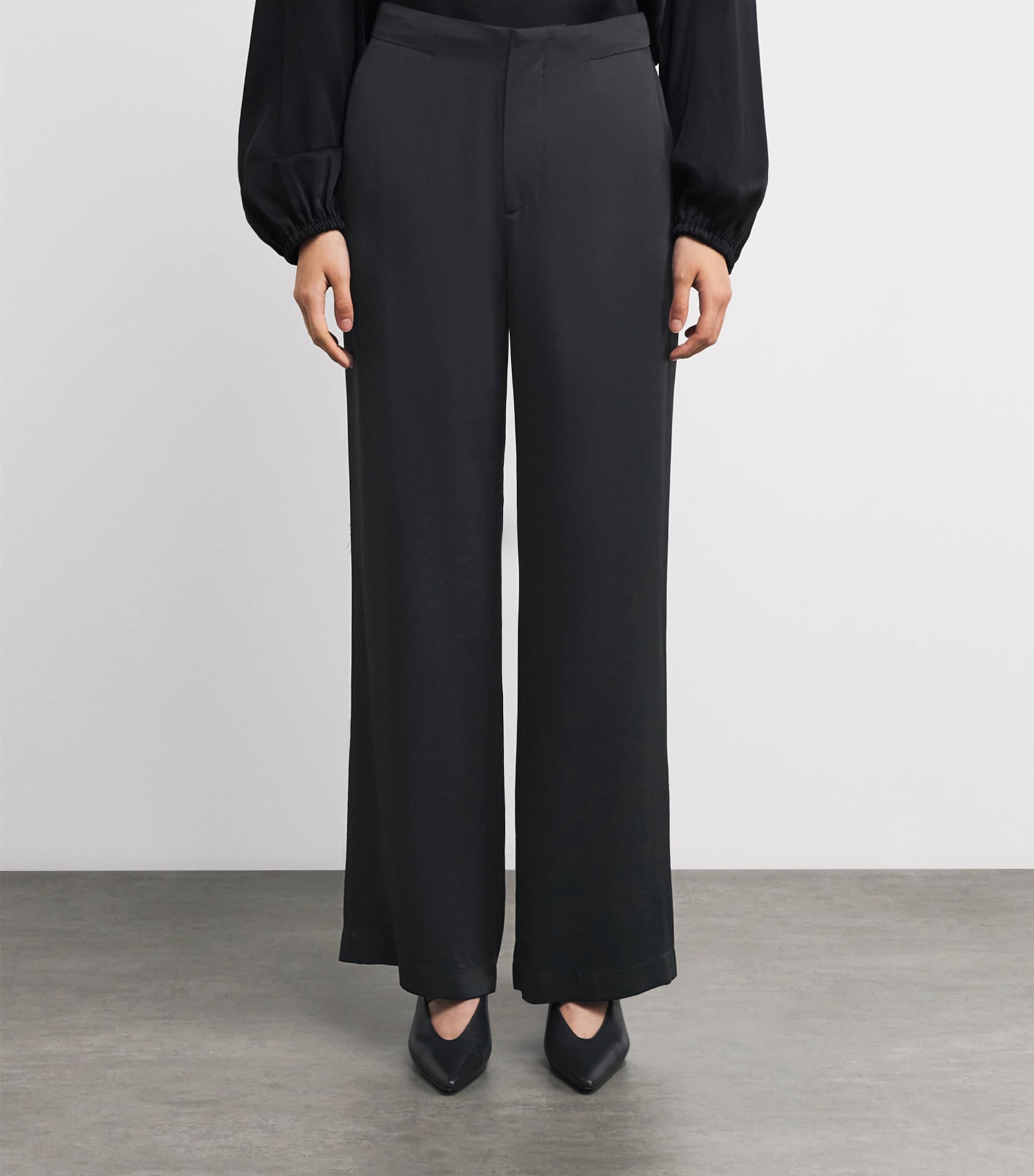 Satin Vincent Wide-Leg Trousers 001 BLACK Image 3