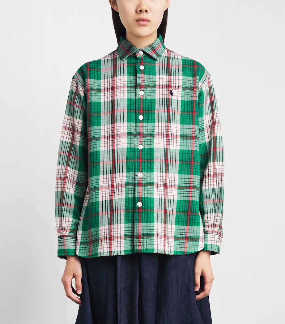 Polo Ralph Lauren Womens Cotton Check Shirt Green Crm Mlti Image 4