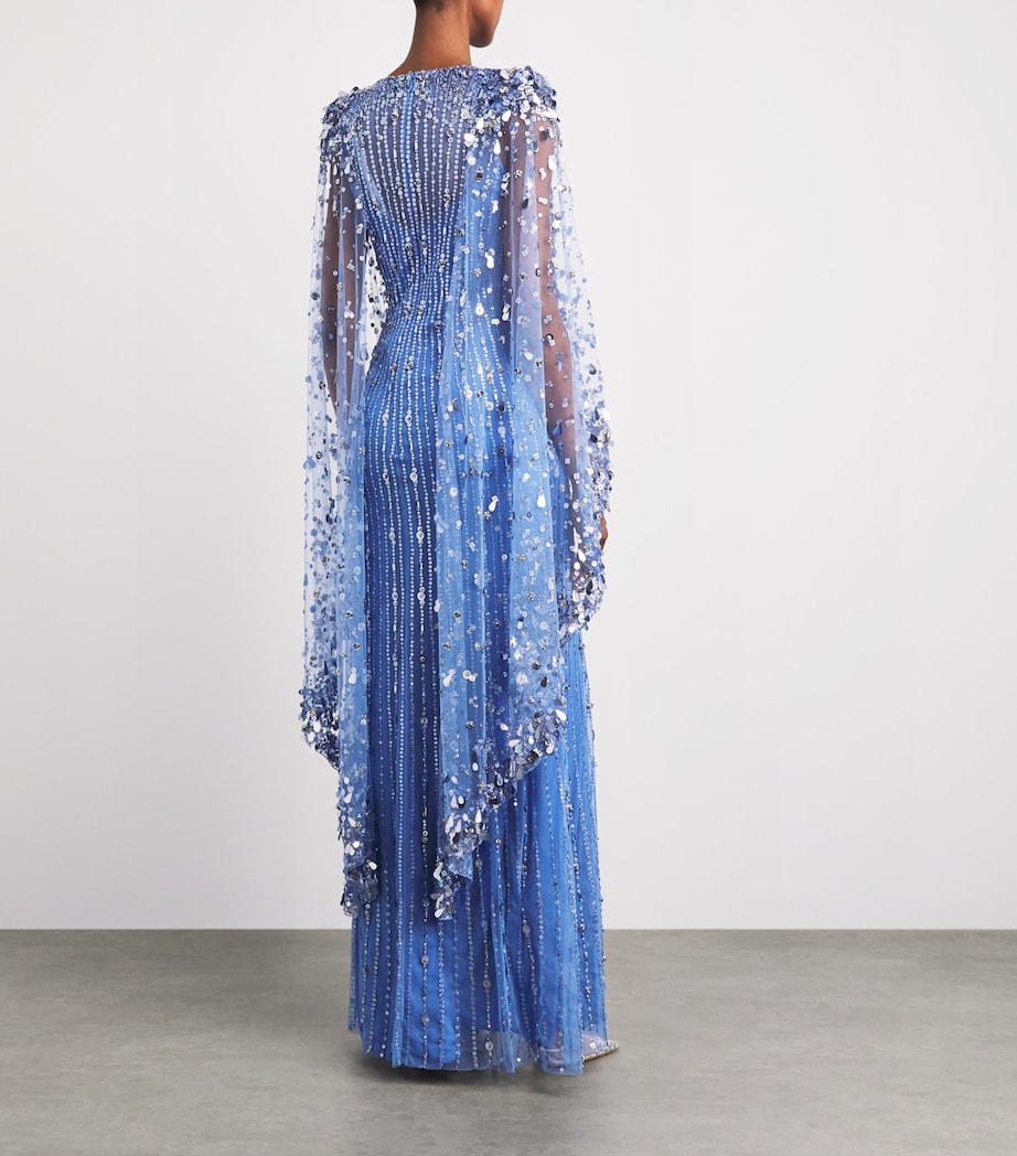 Jenny Packham Womens Embellished Blaize Cape Gown Cornflower Image 4