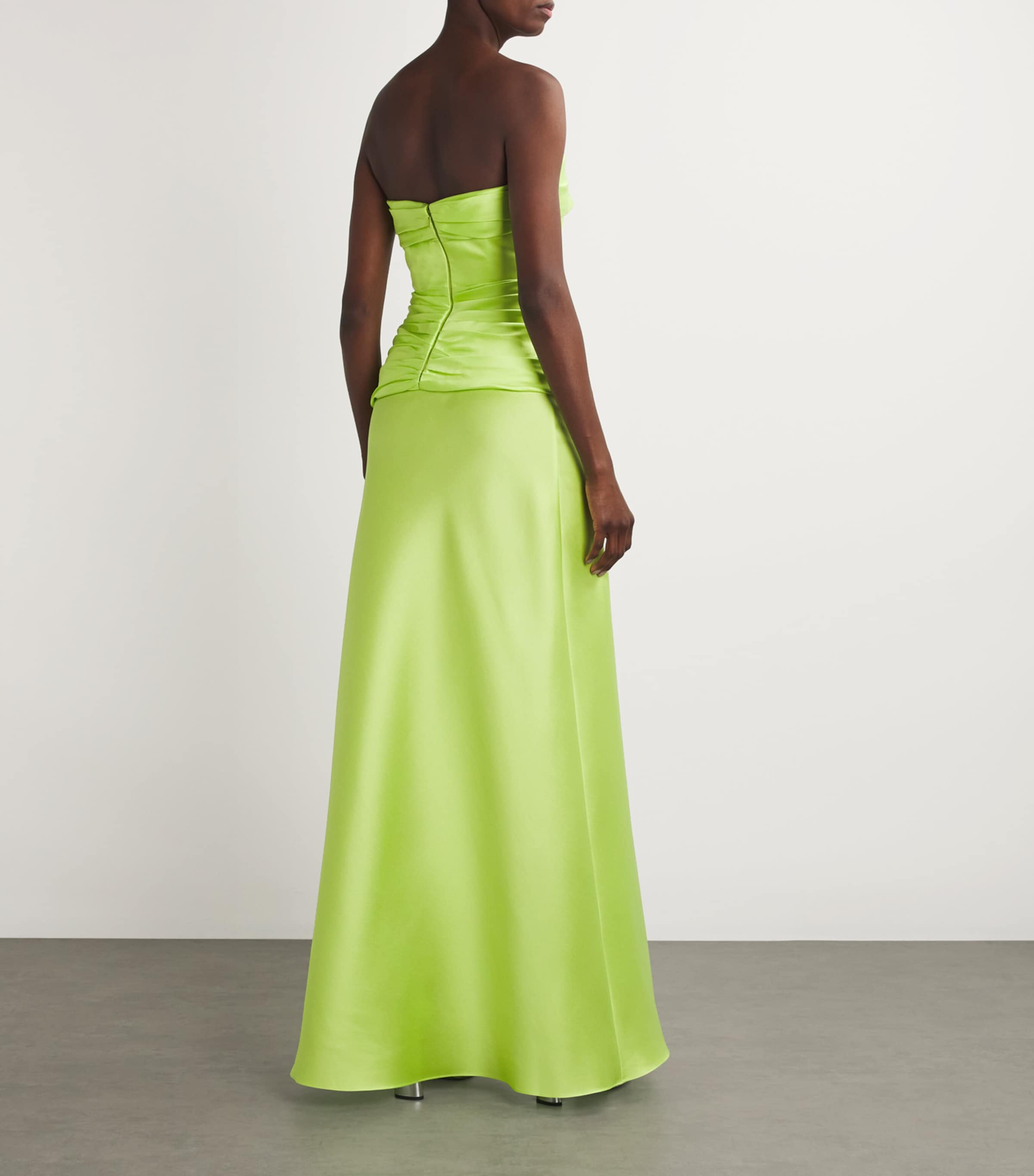 Sandra Mansour Womens Satin Illuminated Illusion Gown Pistachio Image 3