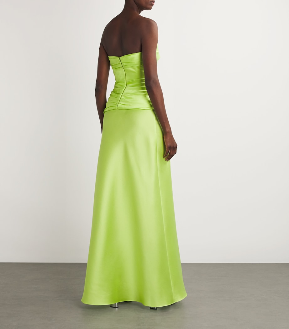 Sandra Mansour Womens Satin Illuminated Illusion Gown Pistachio Image 3