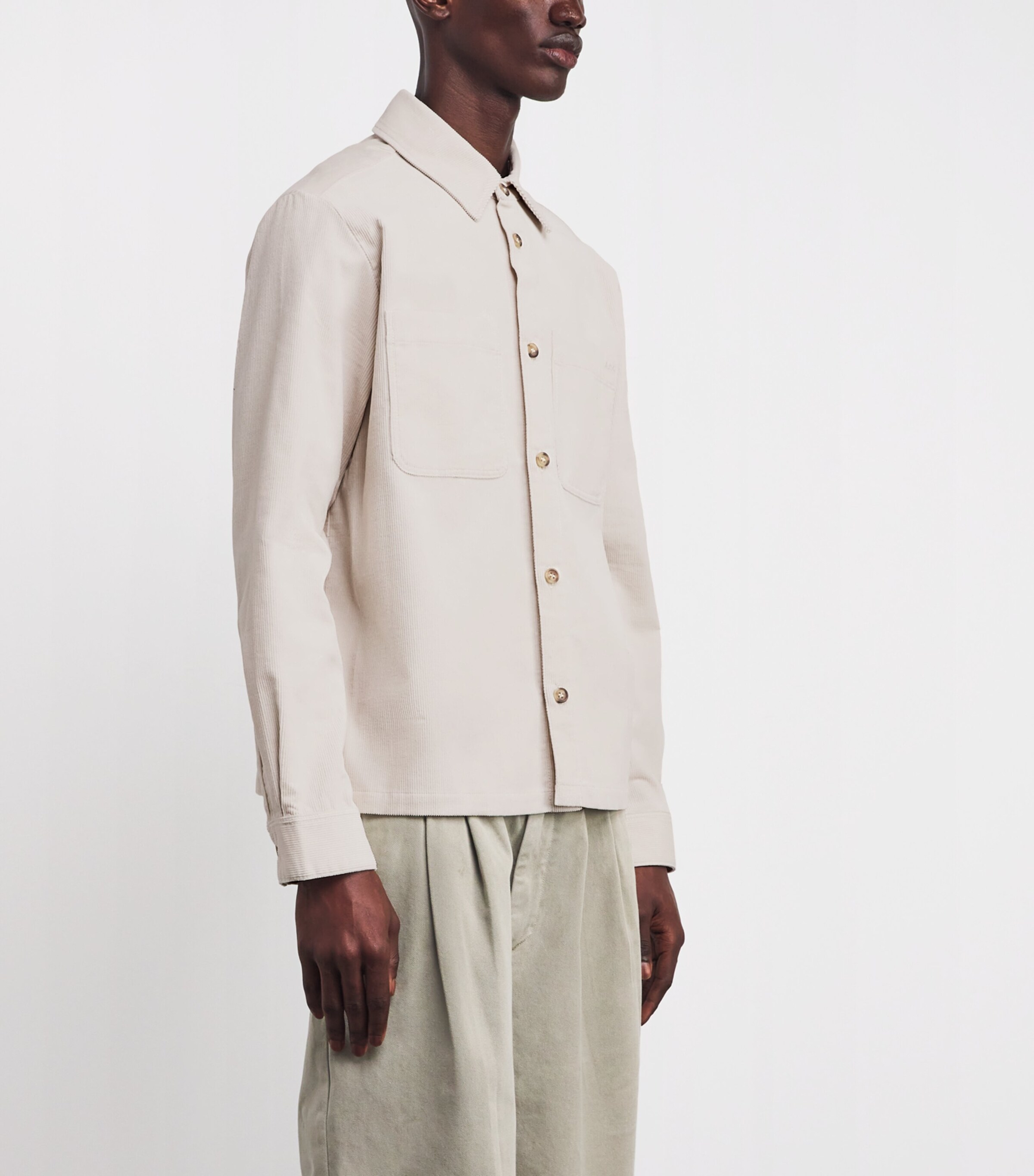 A.P.C. Mens Cotton Corduroy Leon Overshirt Aae Mastic Image 3