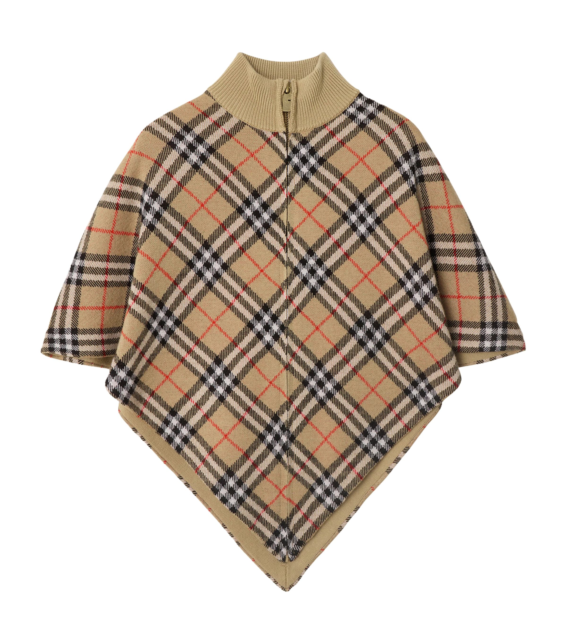 Burberry Check Wool Cape In Brown