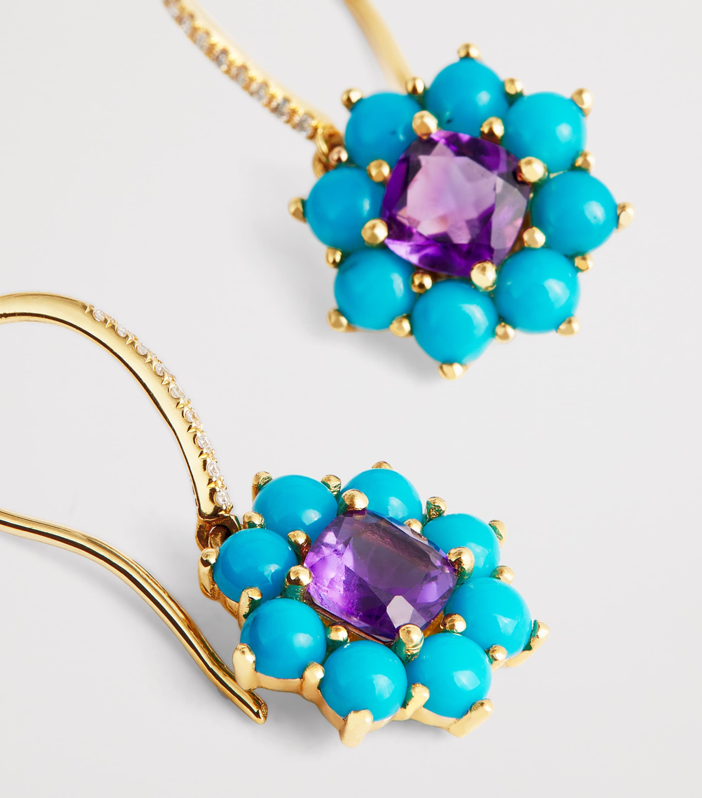 Yellow Gold, Diamond and Gemstone Flower Drop Earrings YELLOW GOLD Image 5