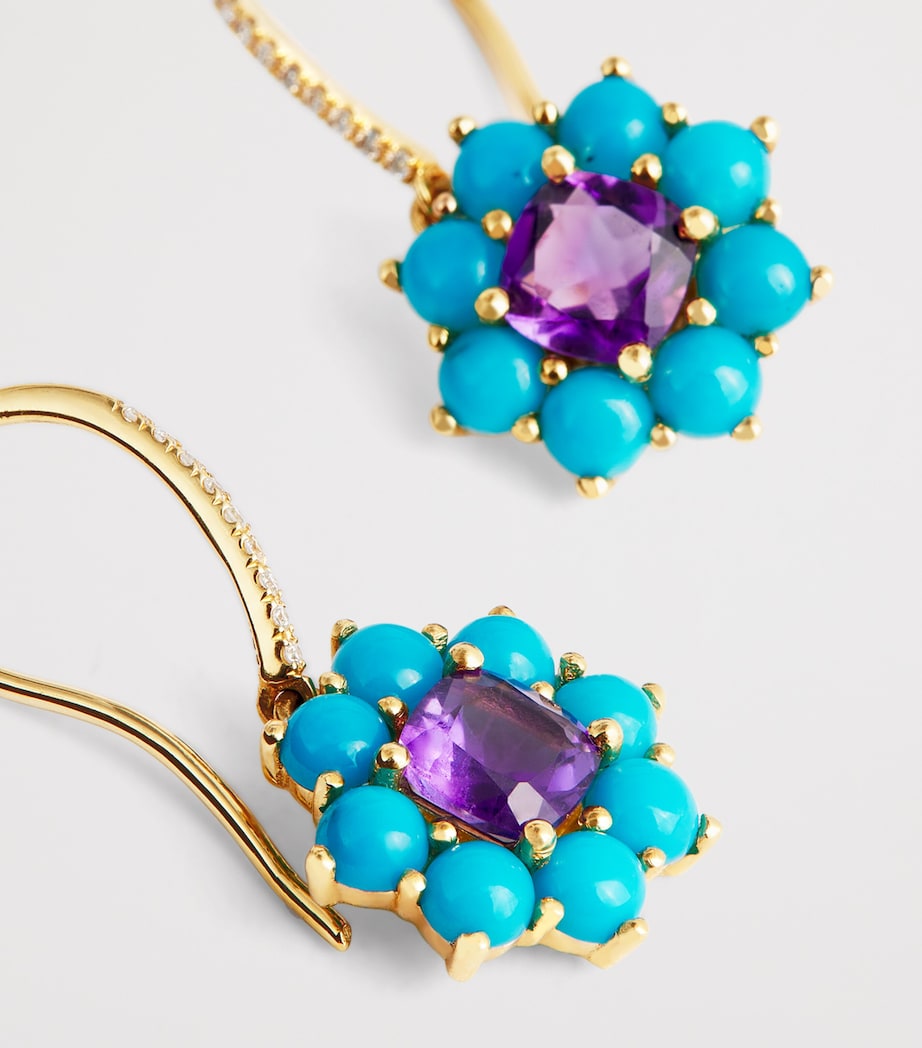 Yellow Gold, Diamond and Gemstone Flower Drop Earrings YELLOW GOLD Image 5