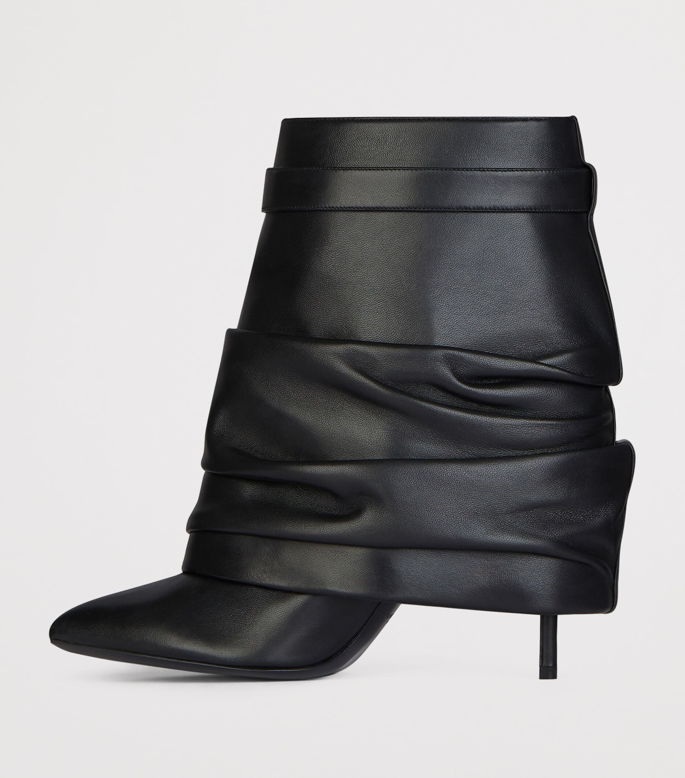 Givenchy Black Leather Scrunched Shark Lock Heeled Ankle Boots 100