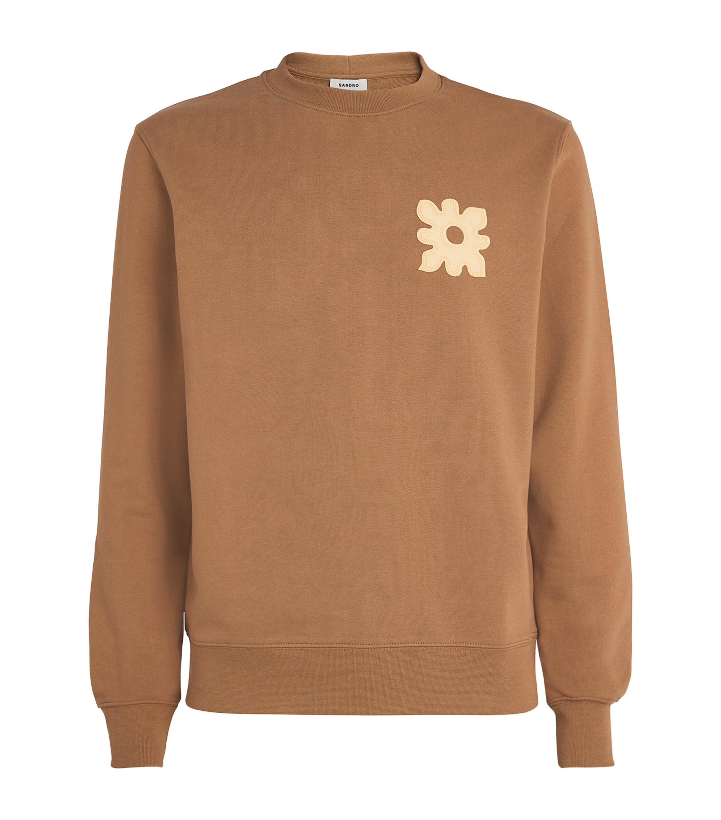 Sandro Cotton Flower Patch Sweater In Beige