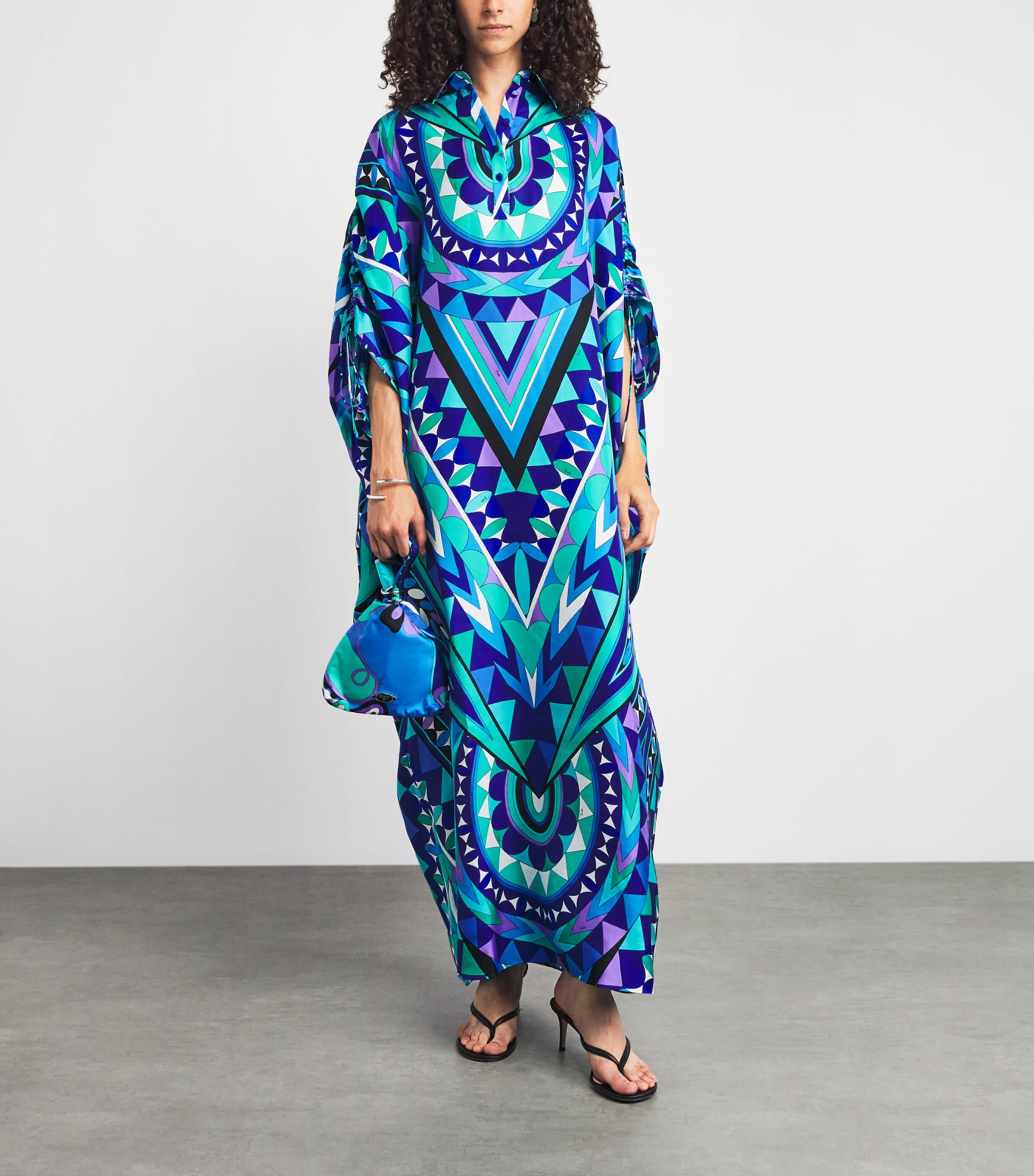PUCCI Womens Silk Printed Kaftan Maxi Dress Turquoise Image 2