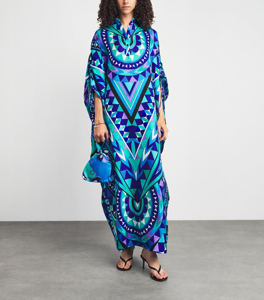PUCCI Womens Silk Printed Kaftan Maxi Dress Turquoise Image 2