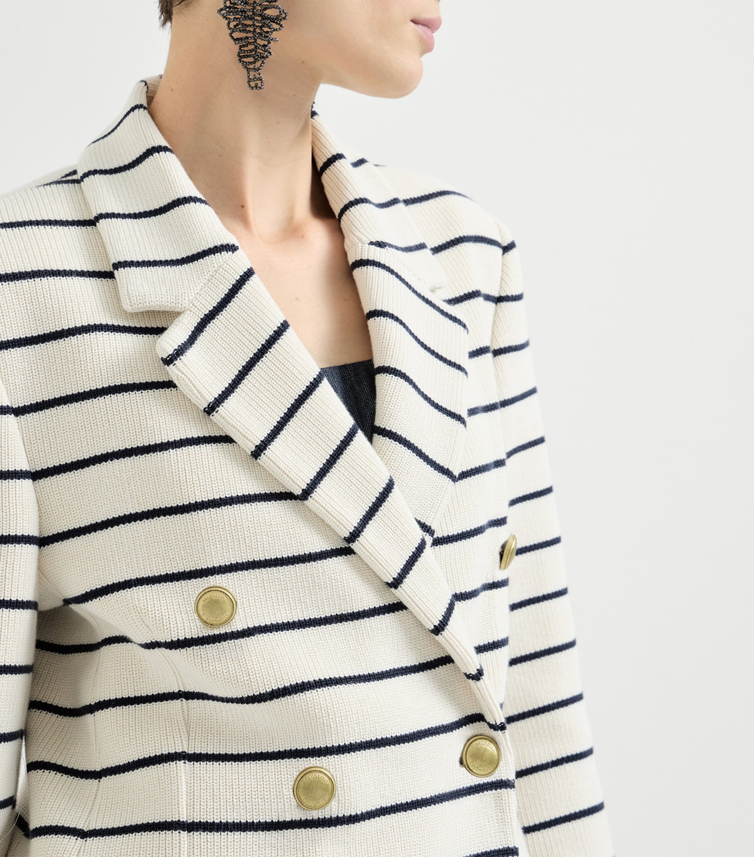 Cotton Stripe Double-Breasted Blazer CIX07 Image 6