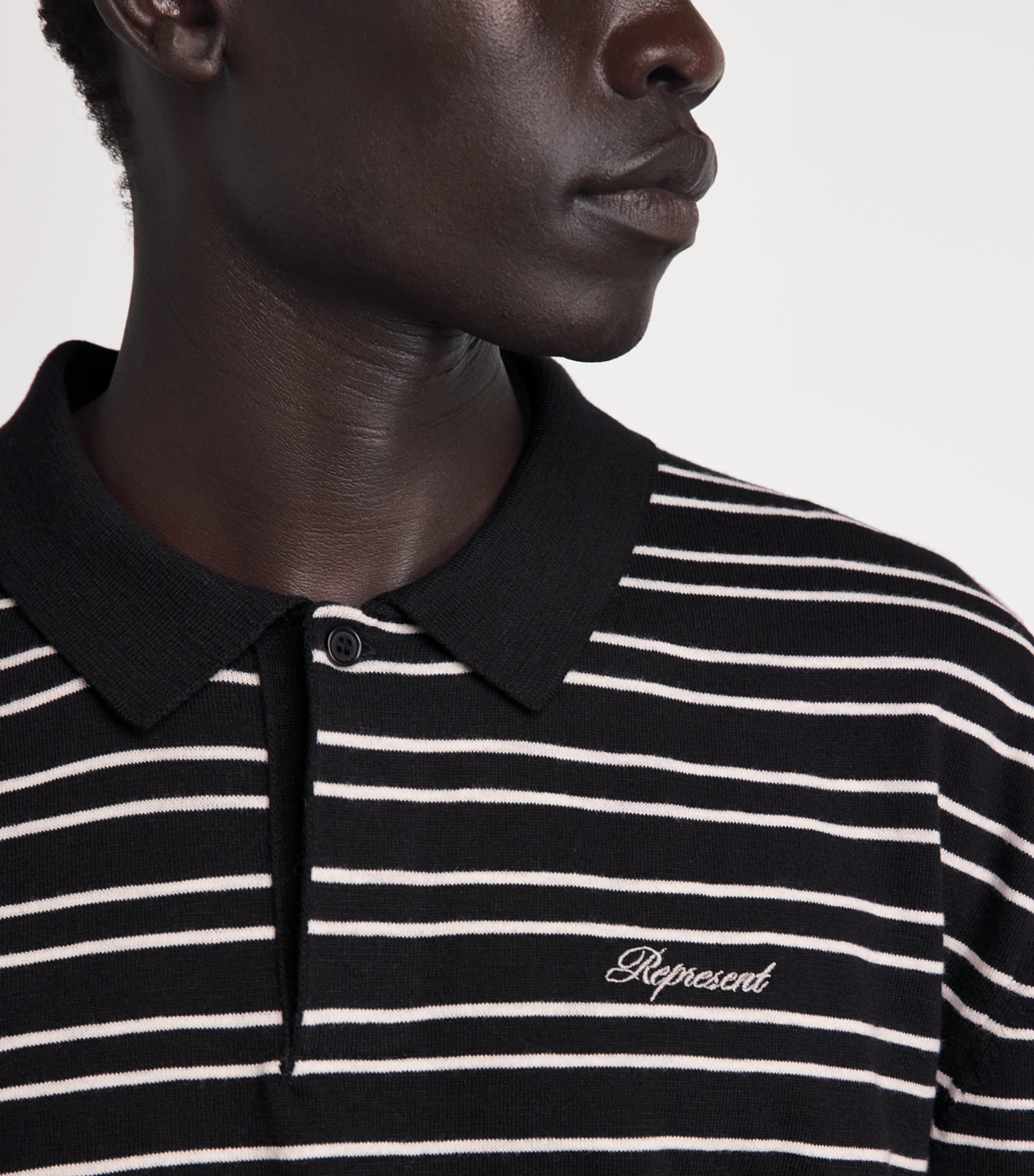 Represent Mens Cotton Stripe Polo Shirt Jet Black Image 3