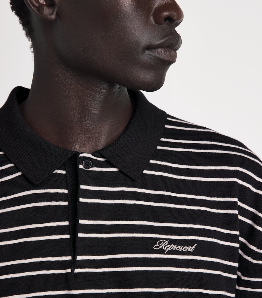 Represent Mens Cotton Stripe Polo Shirt Jet Black Image 3