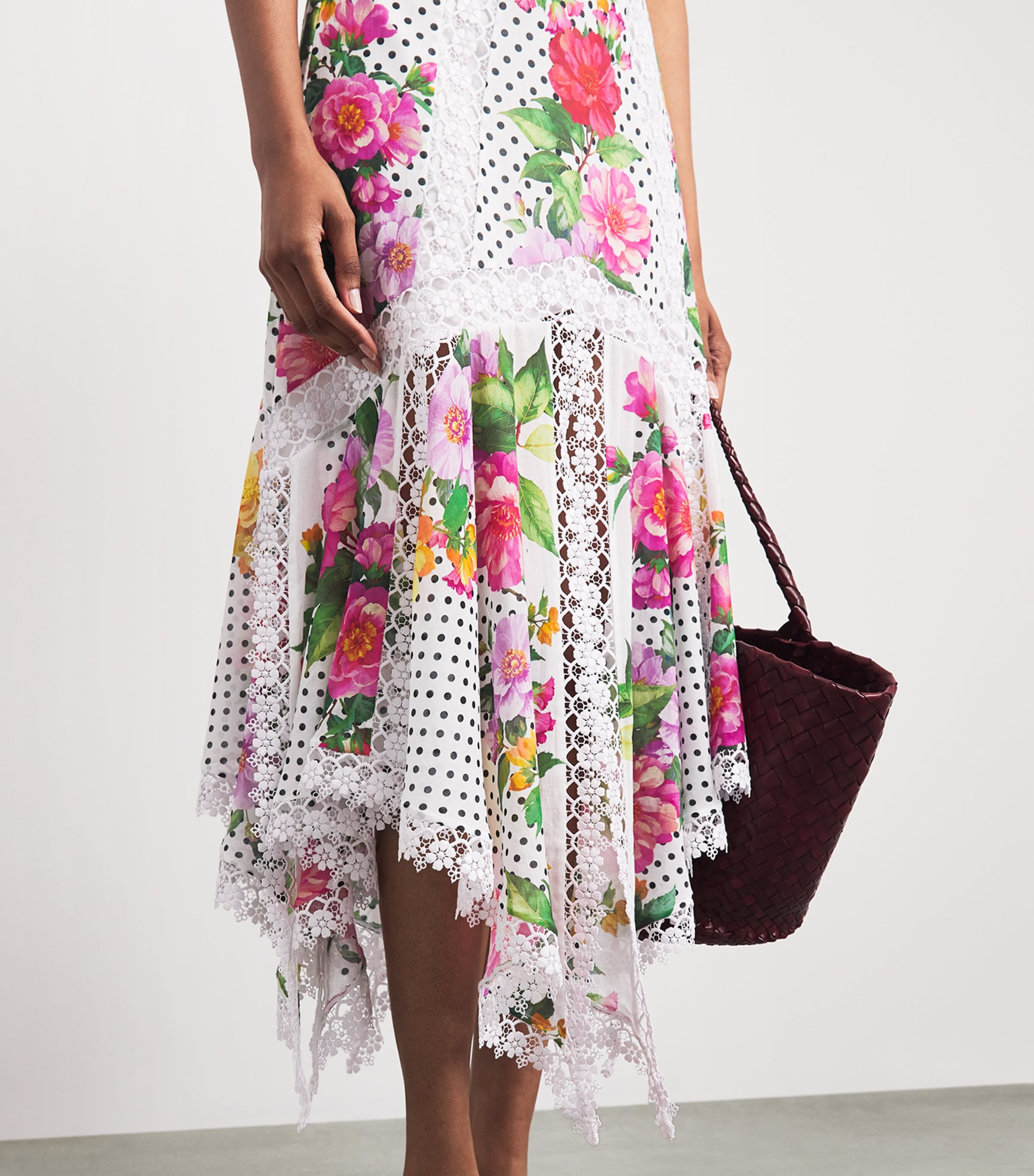 Charo Ruiz Ibiza Womens Floral Velina Midi Skirt White Dots Image 3