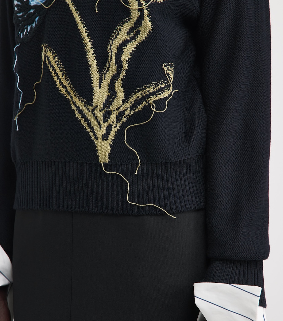Erdem Womens Merino Wool Floral Sweater Navy Image 3
