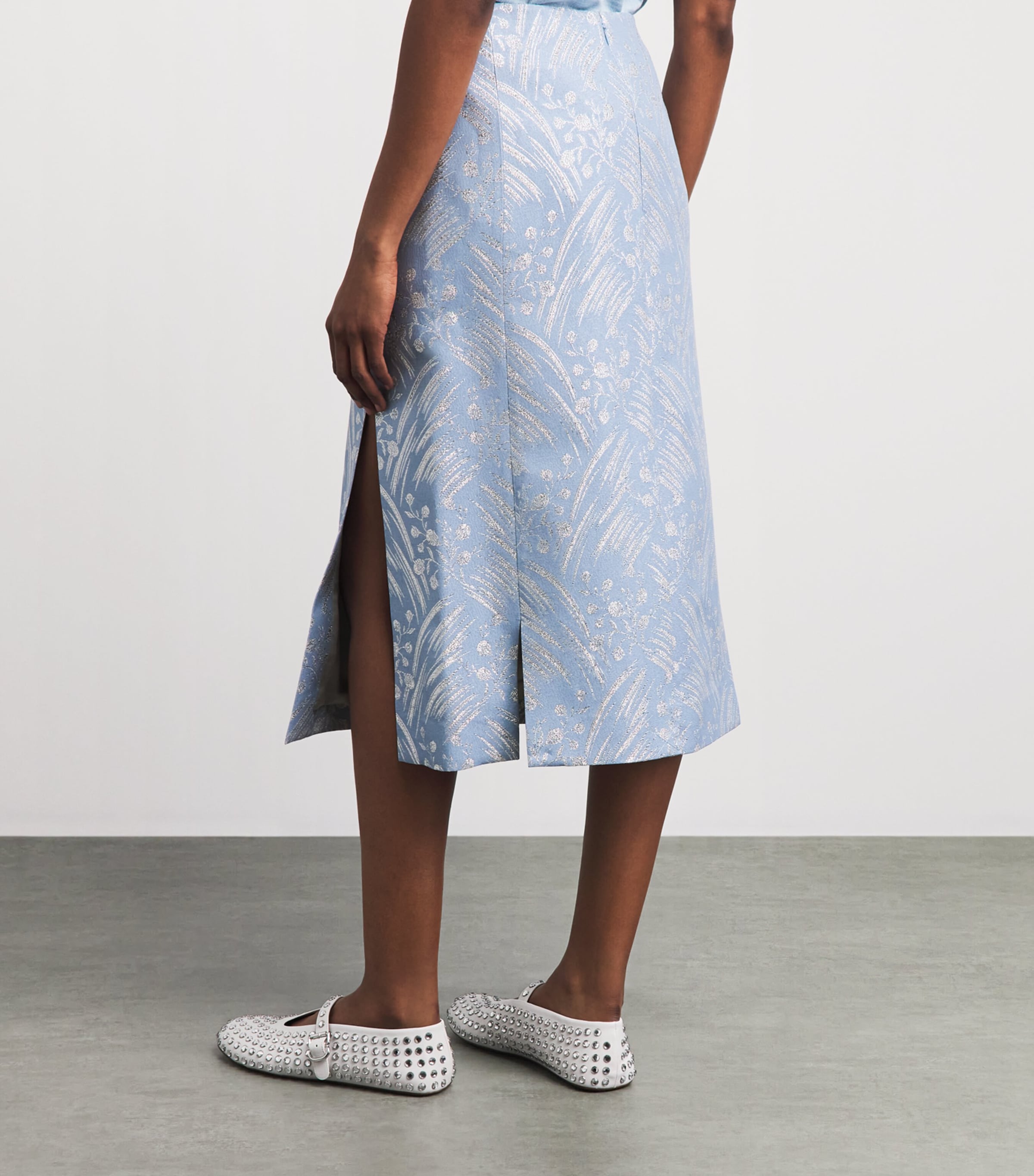 Tory Burch Womens Floral Jacquard Midi Skirt Lght Ble Wpyflwr Image 5