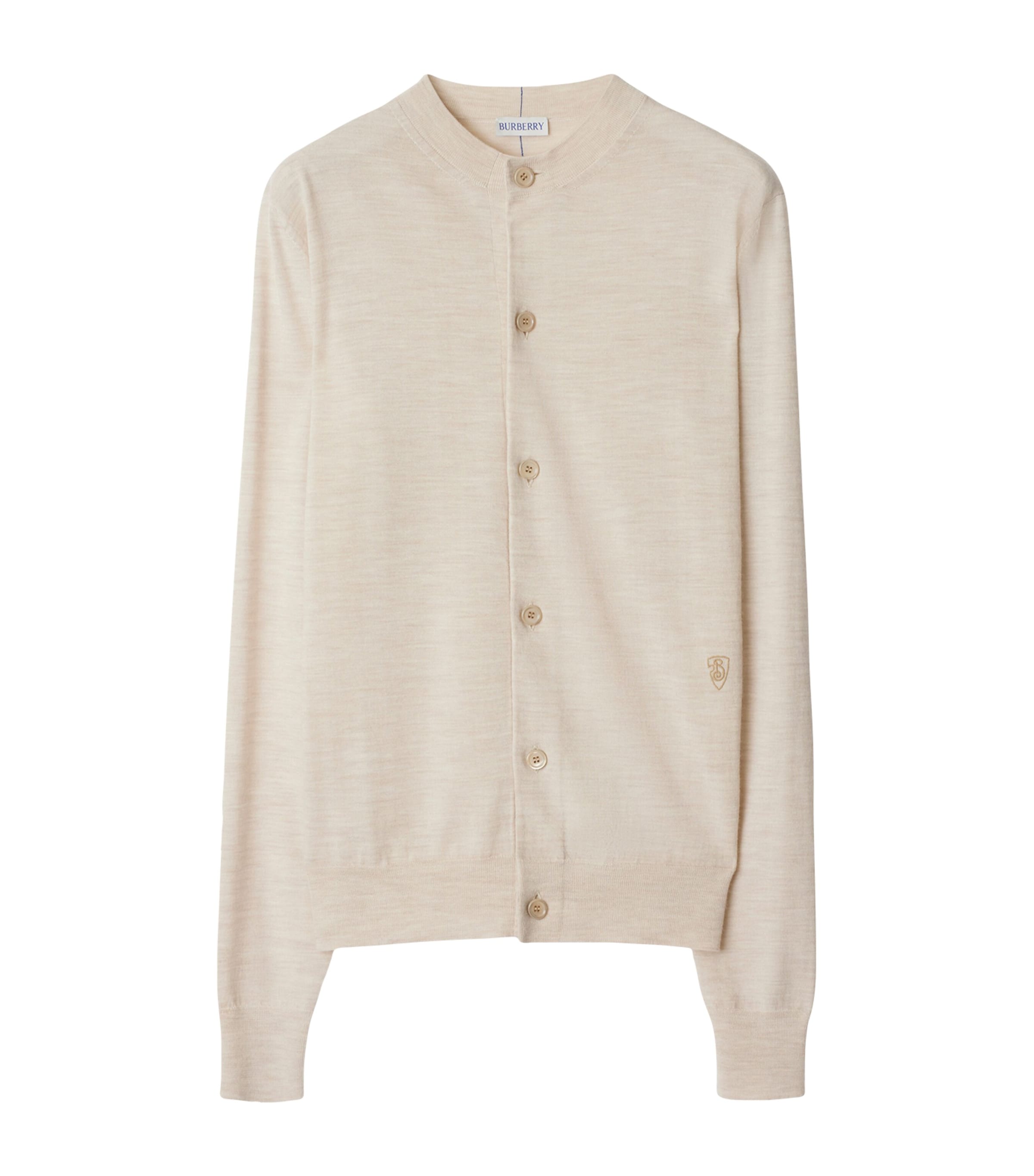 Burberry Wool Embroidered B Shield Cardigan In Sand