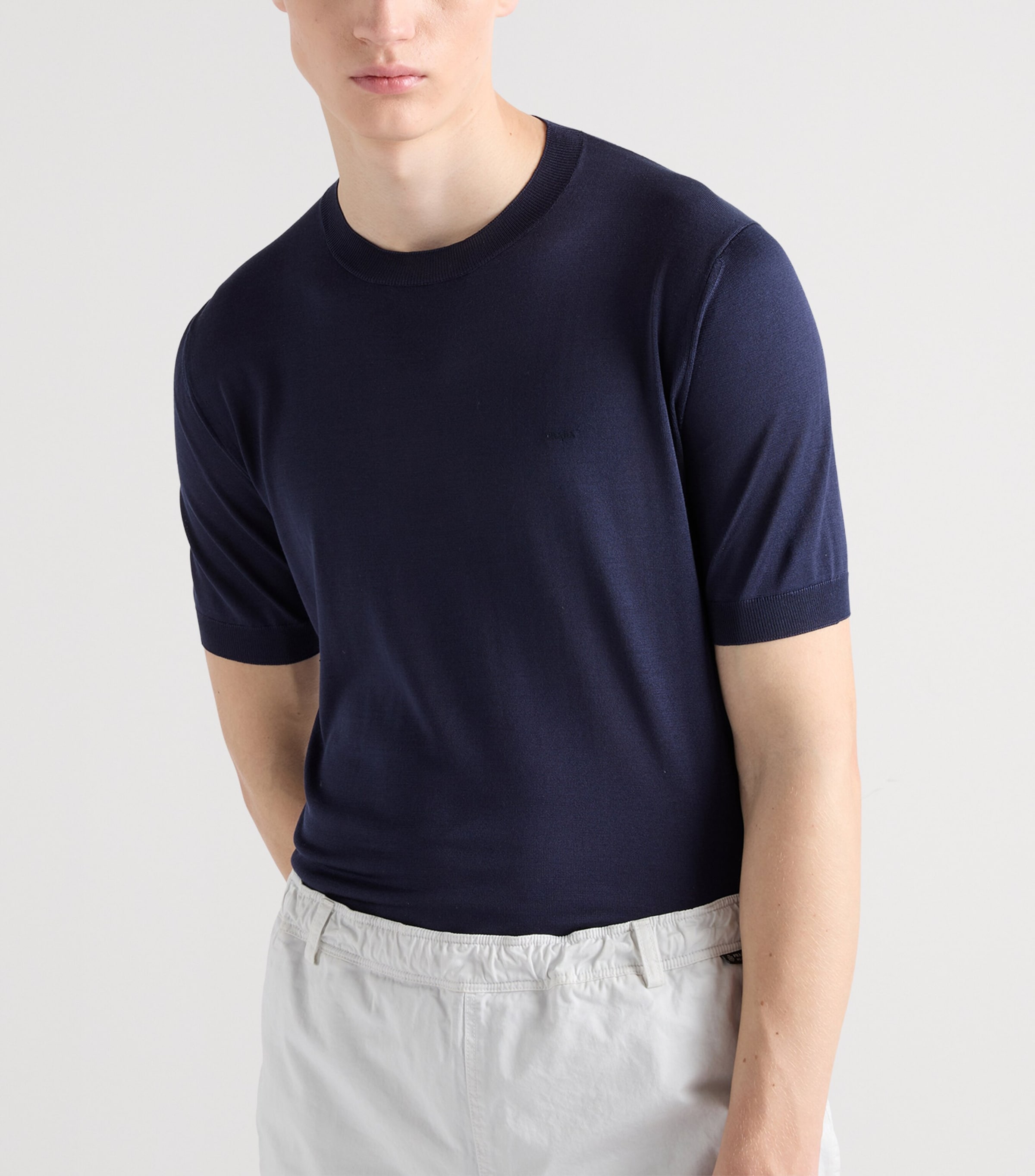 Prada Mens Silk Short-Sleeve Sweater Blue Image 6